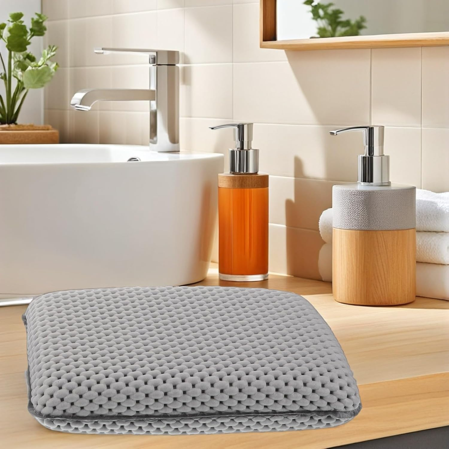 HAMPPLIES 2Pcs Foam Bath Pillow with Suction Cups Non-Slip Tub Cushion for Neck and Back Support, Soft Foam Bathtub Headrest for Spa, Hot Tub, and Relaxing Soaks &ndash; White Grey image number 4