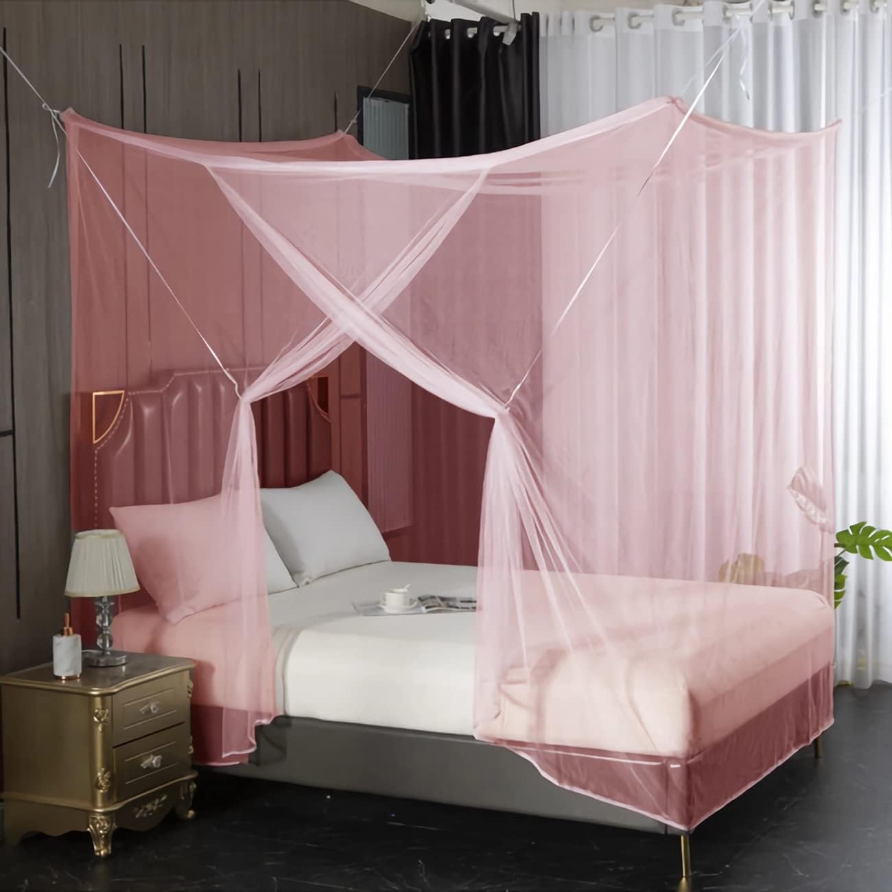 Eimilaly 8 Corner Canopy Curtains for Girls Boys Bed Decor, Dormitory, Loft, 1-1.8M or Outdoor Camping, Suit for 1M Single Door Pink image number 5