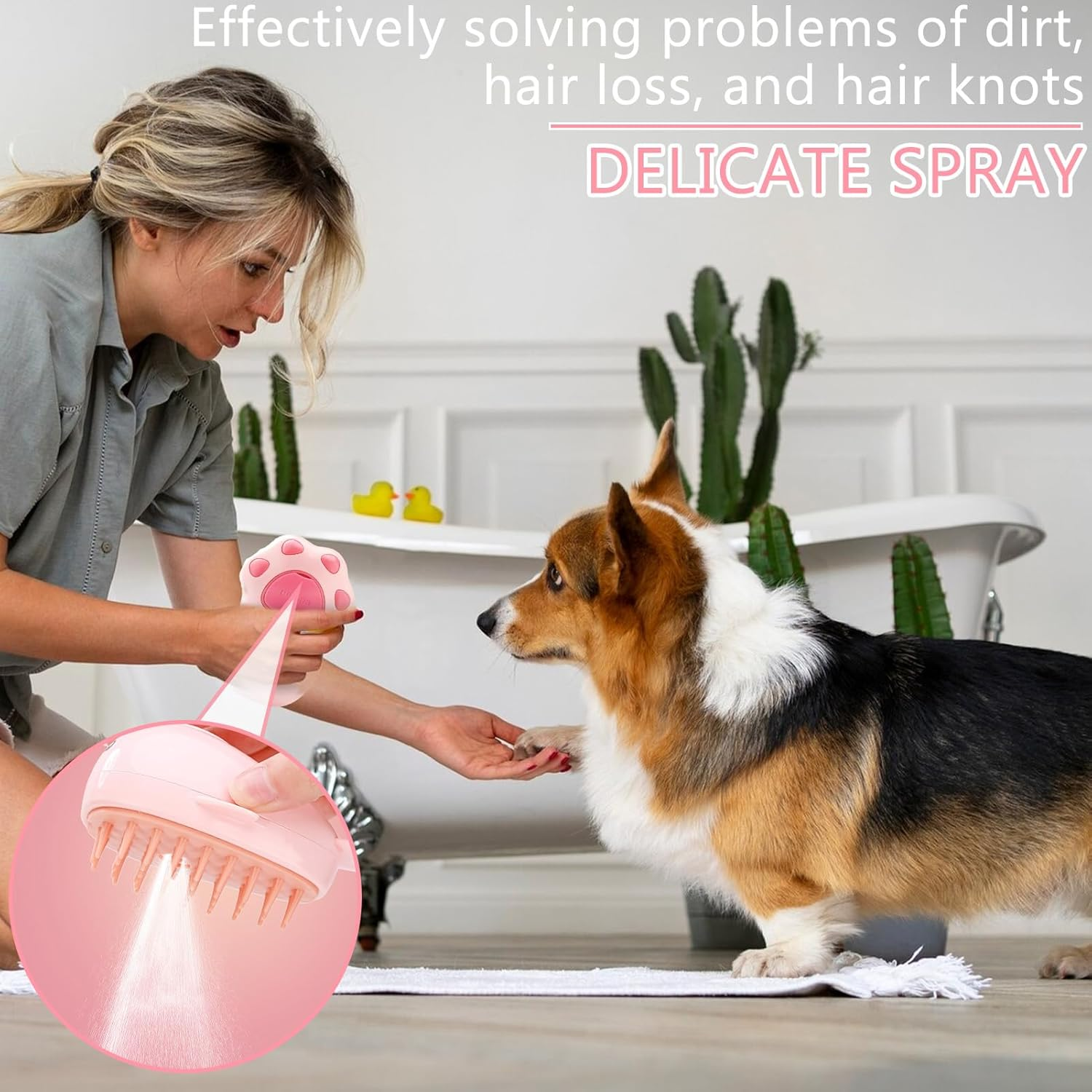 Pack of 2 Pet Cat Brush, Dog Brush, 3-In-1 Steamy Cat Brush, Self-Cleaning Slicker Brush, Removes Loose Undercoat, for Cats, Dogs, Massage, Self-Cleaning - C image number 6