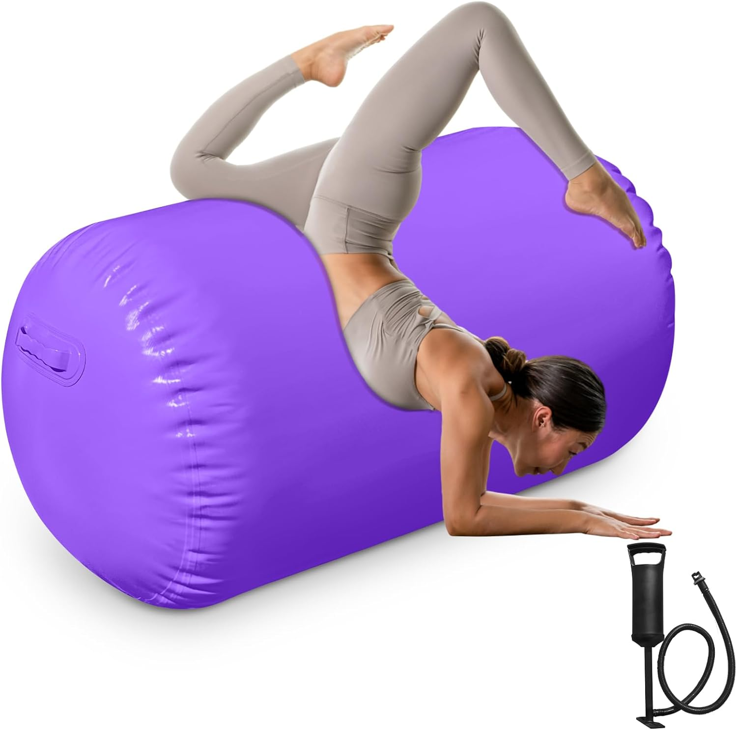 Air Roller Gymnastics Barrel Backhandspring Training Air Barrel Gymnastics Roller for Tumbling Cheerleading Training Yoga Gym with Manual Air Pump