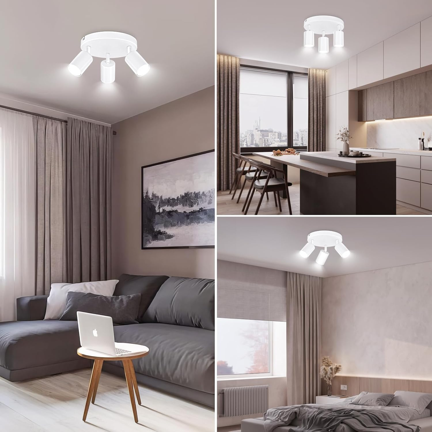 Ketom GU10 Ceiling Spotlight LED &ndash; Ceiling Spotlight 3 Bulbs round &ndash; LED Ceiling Light Swivelling &ndash; White Ceiling Light Spot &ndash; Rotatable Ceiling Light 3 Bulbs &ndash; Modern Spotlight Ceiling Spot &ndash; Without