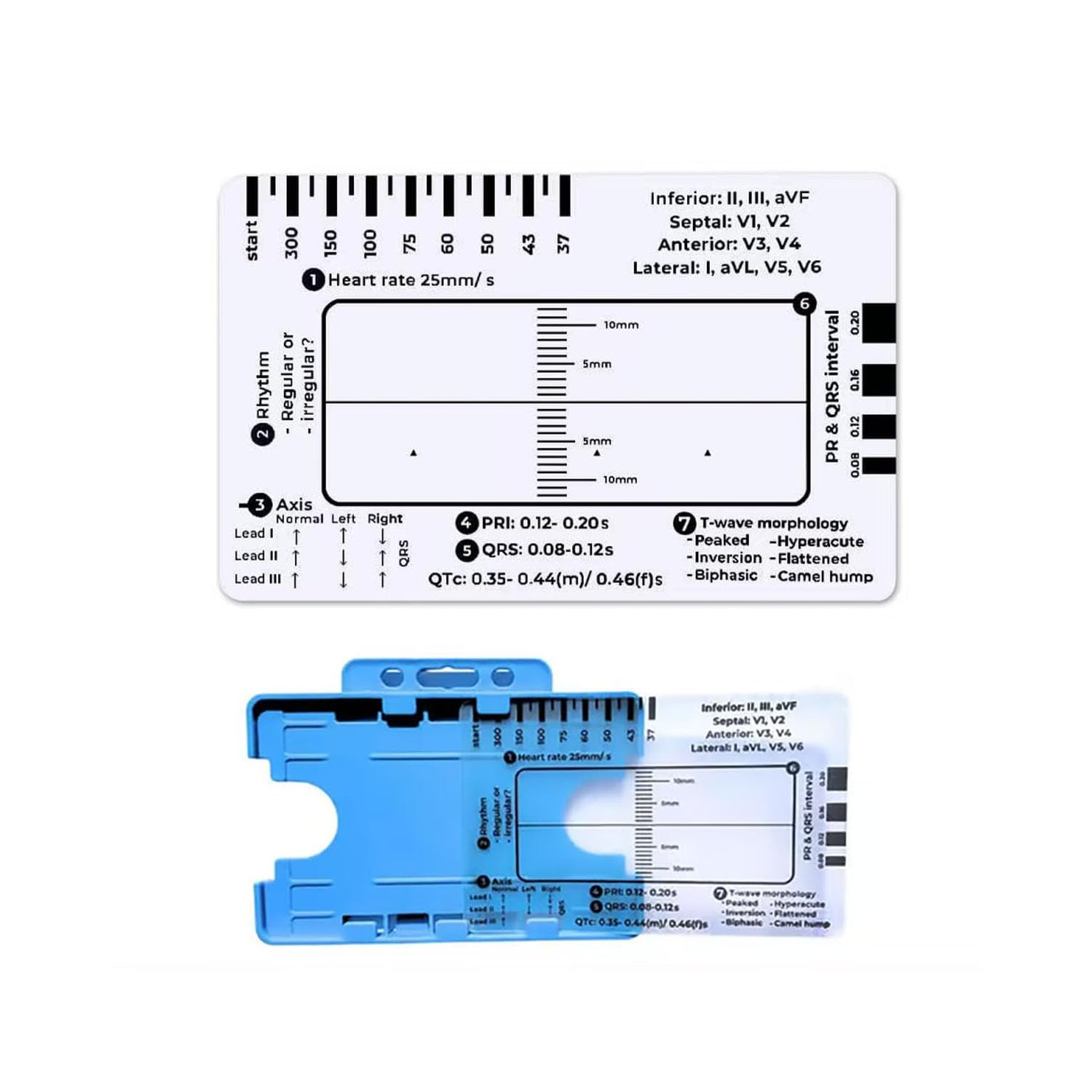 ECG 7 Step Ruler, ECG/EKG 7 Step Ruler Card for ECG/EKG Interpretation, Portable Pocket ECG EKG Card Ruler ECG Reference Guide with Protect Sheath, ECG/EKG Assessment Tool(1Pcs) image number 5