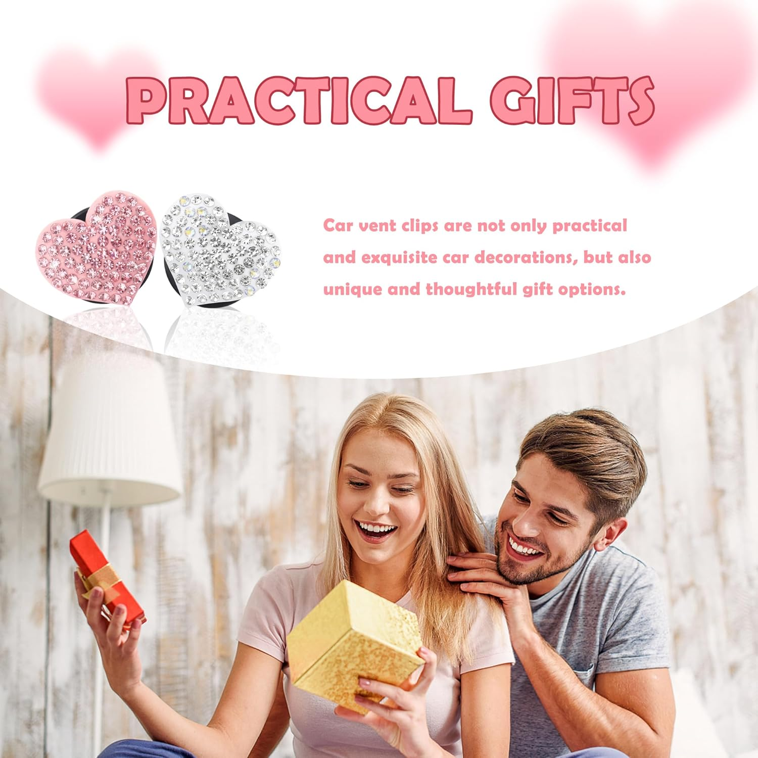 4PCS Heart-Shaped Car Vent Clips with Rhinestone,Bling Air Vent Clips Car Decorations,Premium Shiny Car Clips for Vents Ccar Accessories Interior for Cars,Trucks,Suvs (Pink) - Pink image number 3