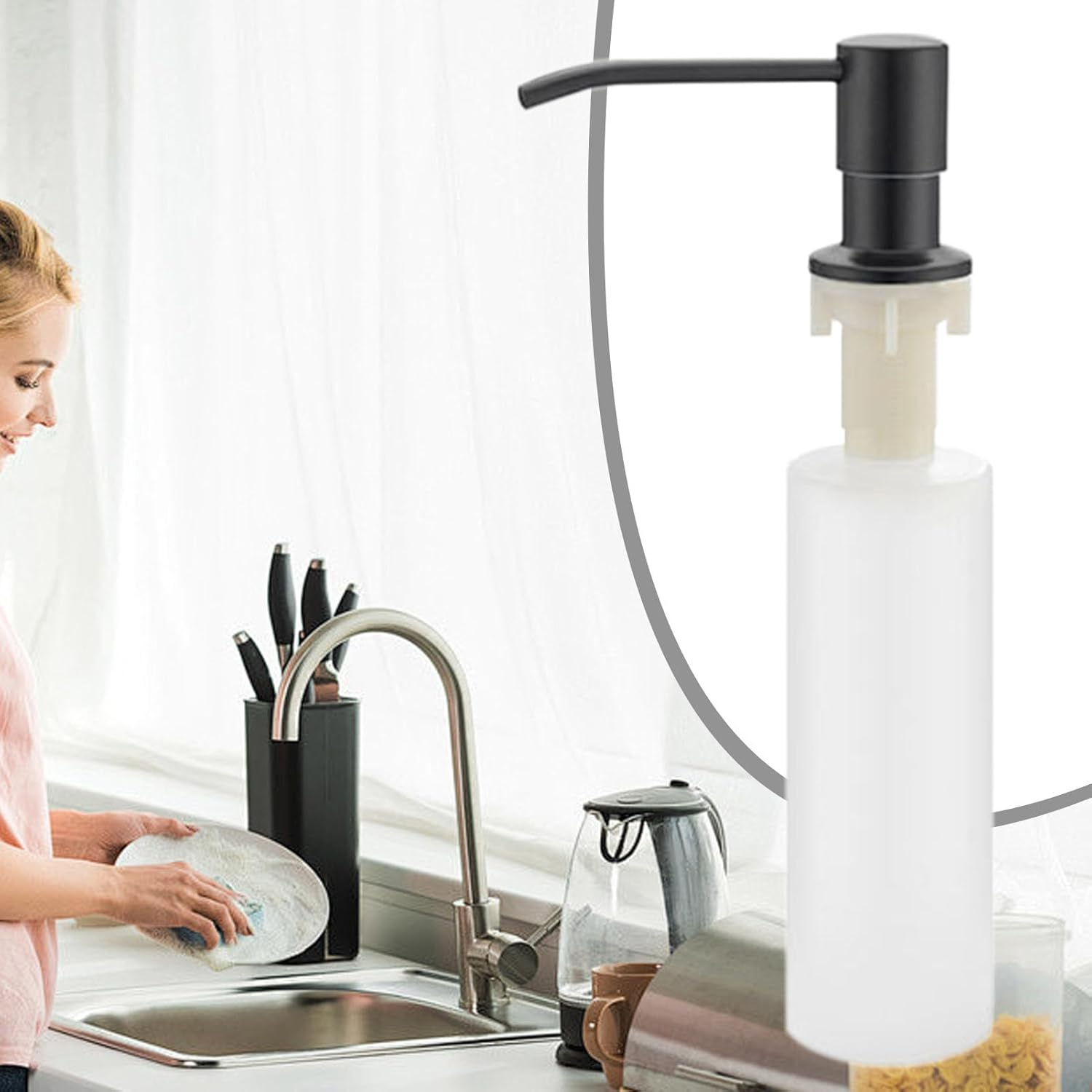 Sink Soap Dispenser,Built in Soap Dispenser for Kitchen Sink - Foam Pump Stainless Steel Decorative Dish Cleaner Holder for Hand Lotion Restroom Bathroom Counter Top