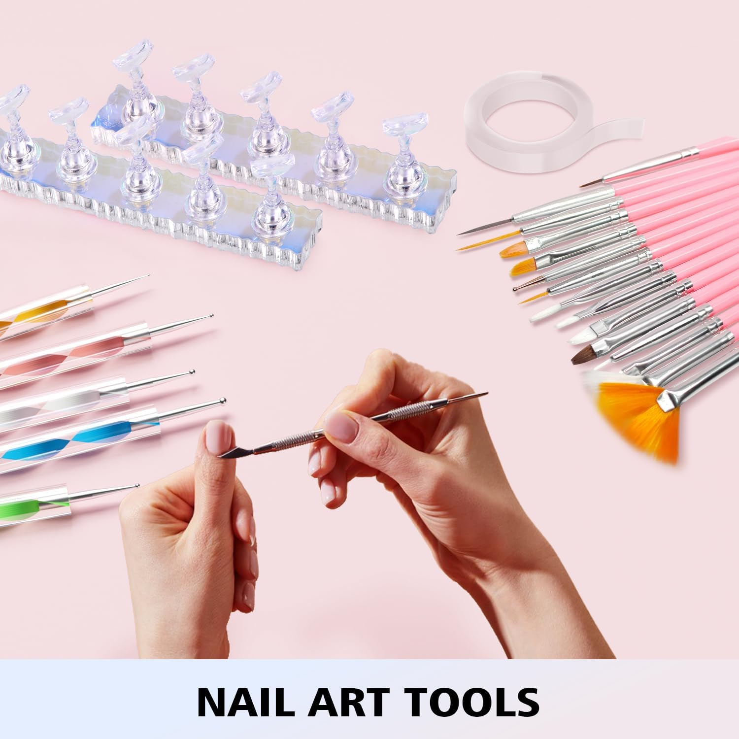 Komall Nail Art Tools, 15PCS Nail Art Brushes, 5PCS Nail Dotting Tool, Aurora Nail Stand, Nail Holder for Painting Nails Home DIY & Salon Supplies image number 6