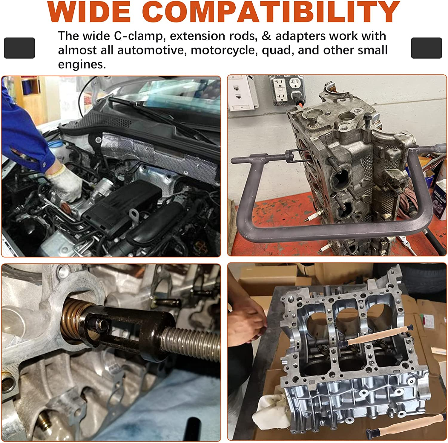 Tanstic 12Pcs Valve Spring Compressor and Lapper Set - Auto Compression C-Clamp Tool Service Kit with Lapping Grinding Stick for Motorcycle, ATV, Car, Small Engine Vehicle Equipment image number 4