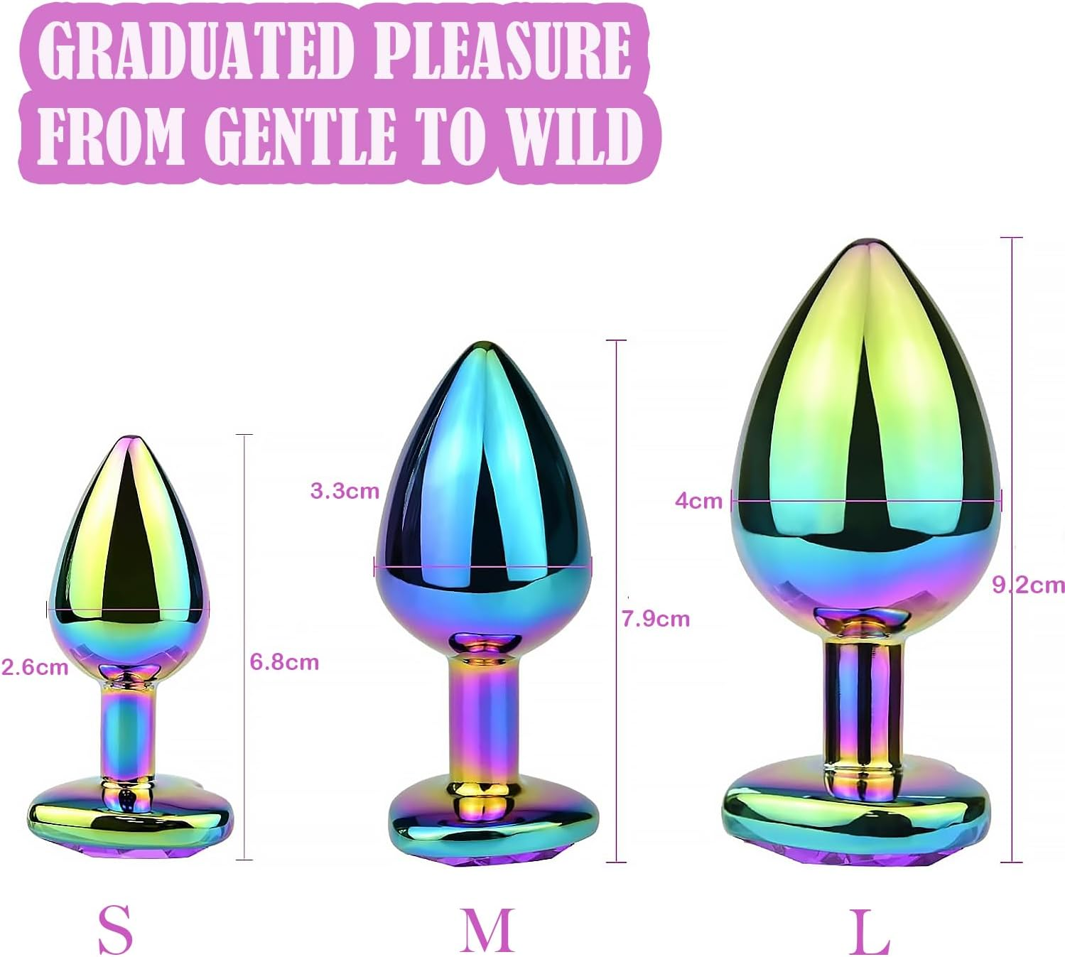 3 Pcs Luxury Metal Plug Anales Set Plated 3D Acrylic Heart Shaped Diamond Jewelry Anal Trainer for Beginners Couples Large/Medium/Small,Purple image number 5