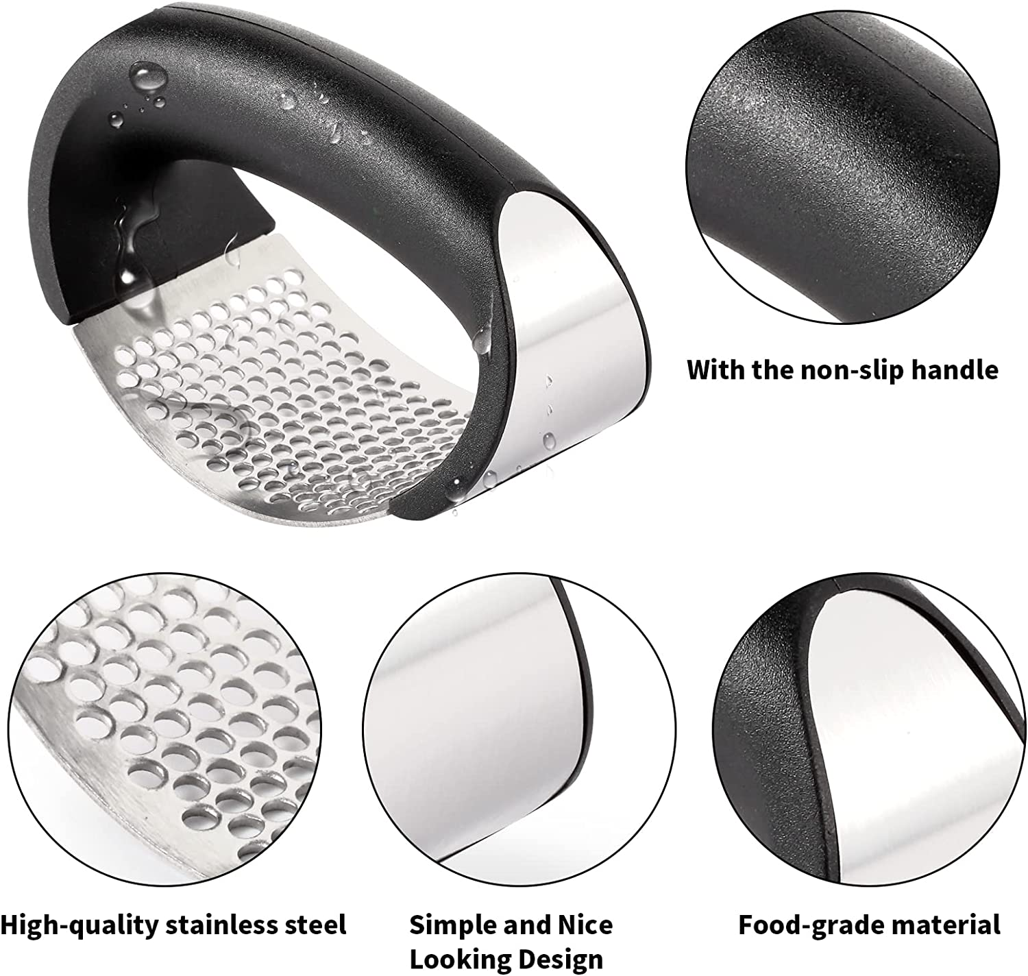 2 Pack Garlic Press Rocker, Stainless Steel Garlic Mincer with 2 Peelers, 2 Scrapers and 2 Brushes | Garlic Crusher Garlic Chopper for Smashing Garlic image number 1