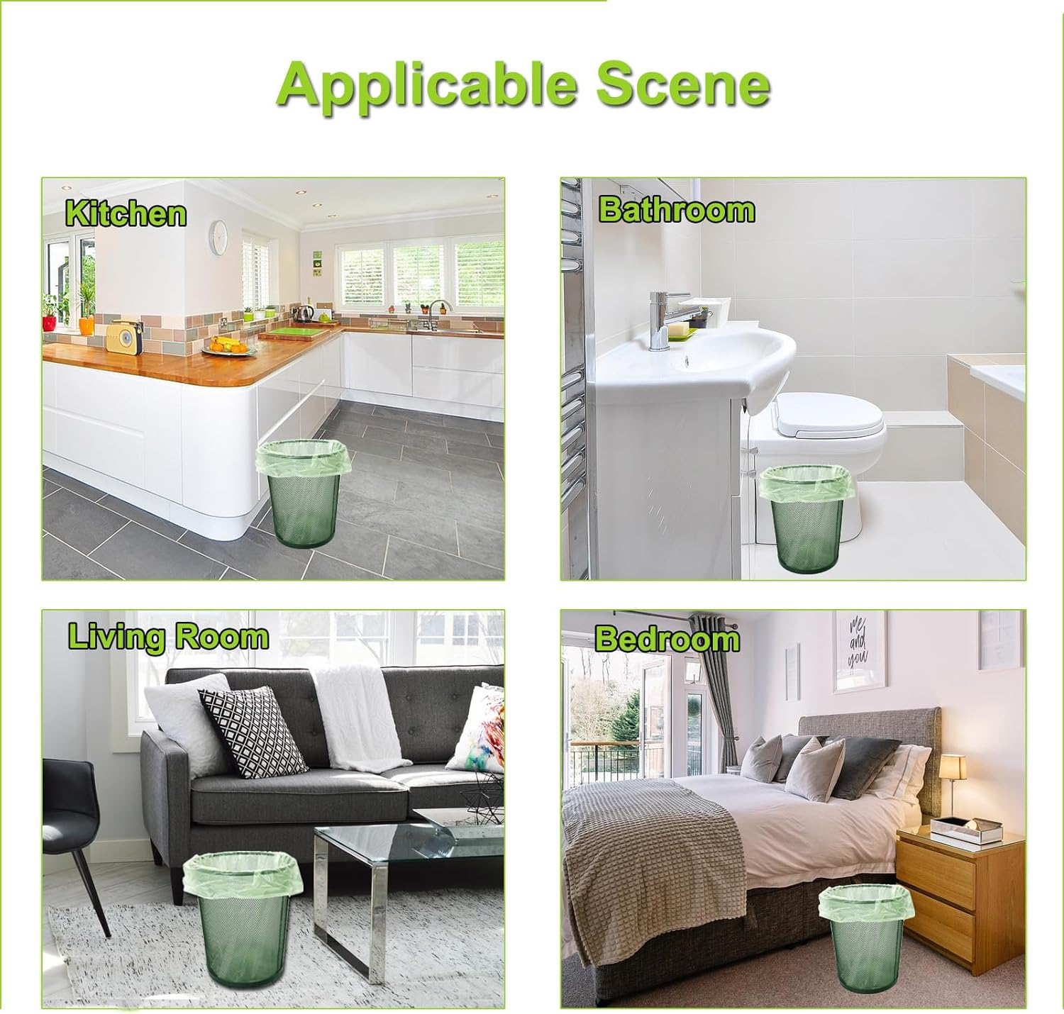 Biodegradable Bin Bags Liner 120 Counts, 10L Food Waste Bags Trash Bags Small, 10 Litre Compostable Compost Caddy Liners, Recycled Degradable Rubbish Garbage Bags for Kitchen Office, Green, 45 X 50Cm - Green 10L image number 4