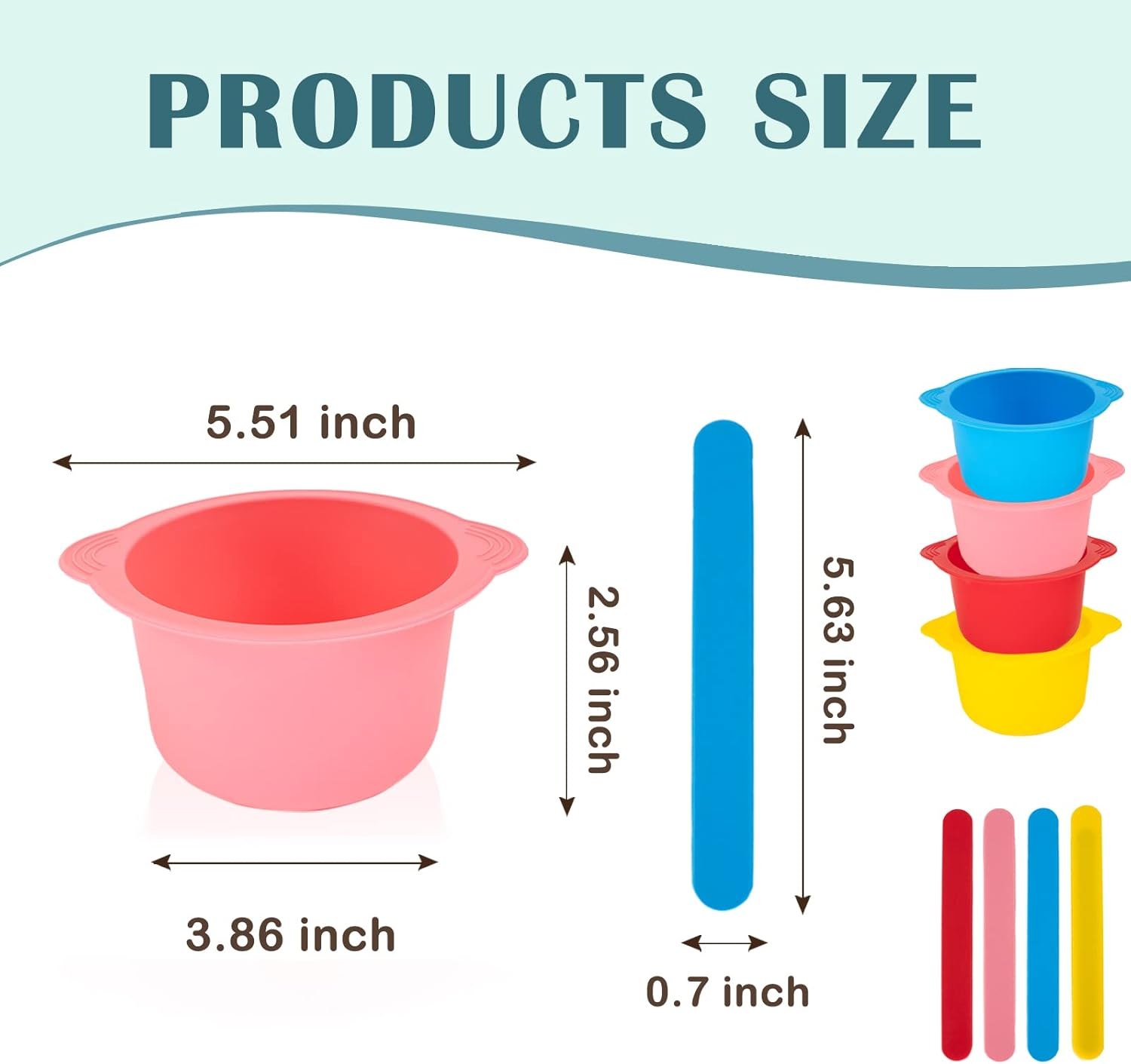 4 Pcs Silicone Wax Warmer Liner, Non-Stick Wax Melt Liner，Easy to Clean Wax Warmer for Hair Removal, Wax Pot for Hair Removal with 4 Pcs Silicone Stirring Bar (Red, Pink, Blue, Yellow) image number 4