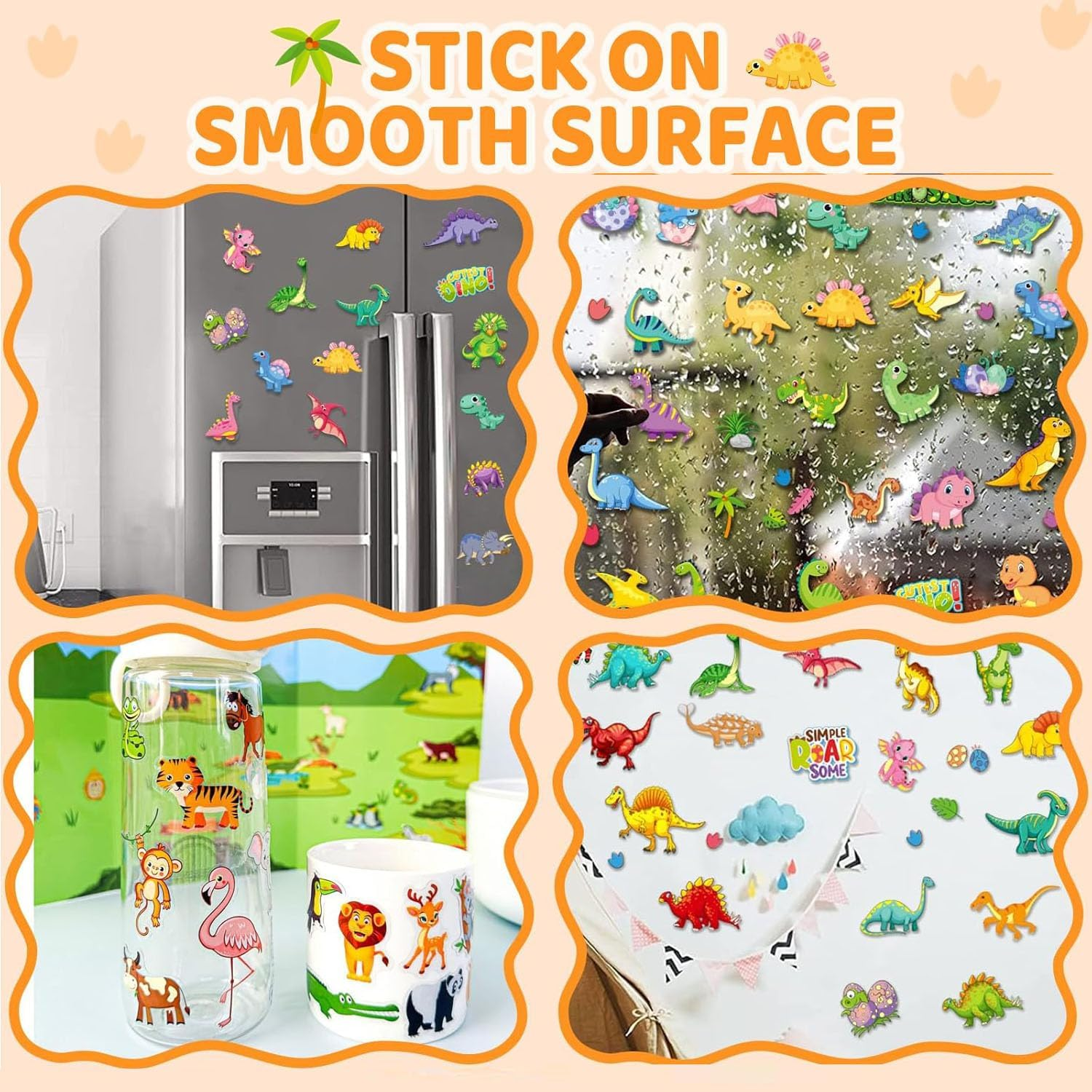 Kids Sticker Book, 3 Pack Fun Travel Stickers, Farm, Wild Animals, Dinosaurs Themes, PVC Material, Multicolor, Animal Pattern, Reusable, 18 Stickers, Ages 3+, Outdoor Use, Sticker Book image number 3