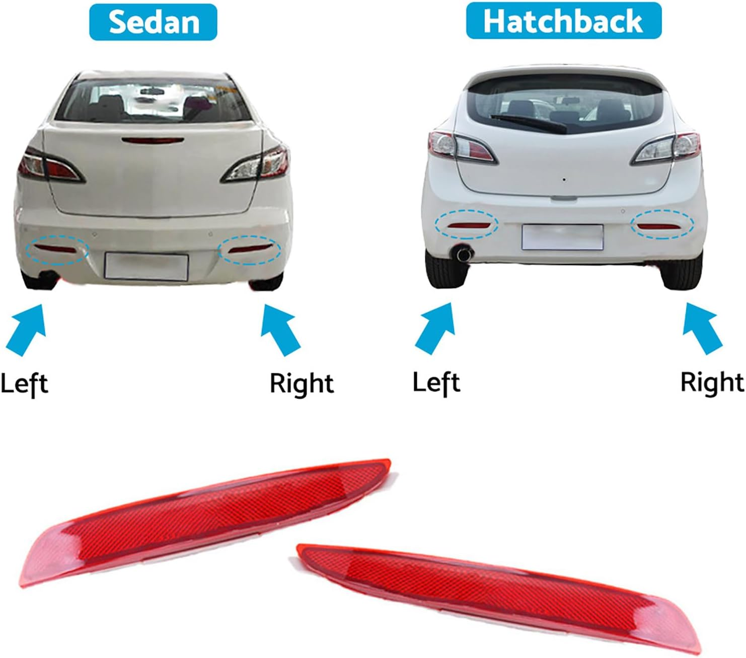 2PCS Rear Bumper Bar Light Reflectors Suitable for Mazda 3 BL 2009-2013 LH Left+Rh Right image number 4