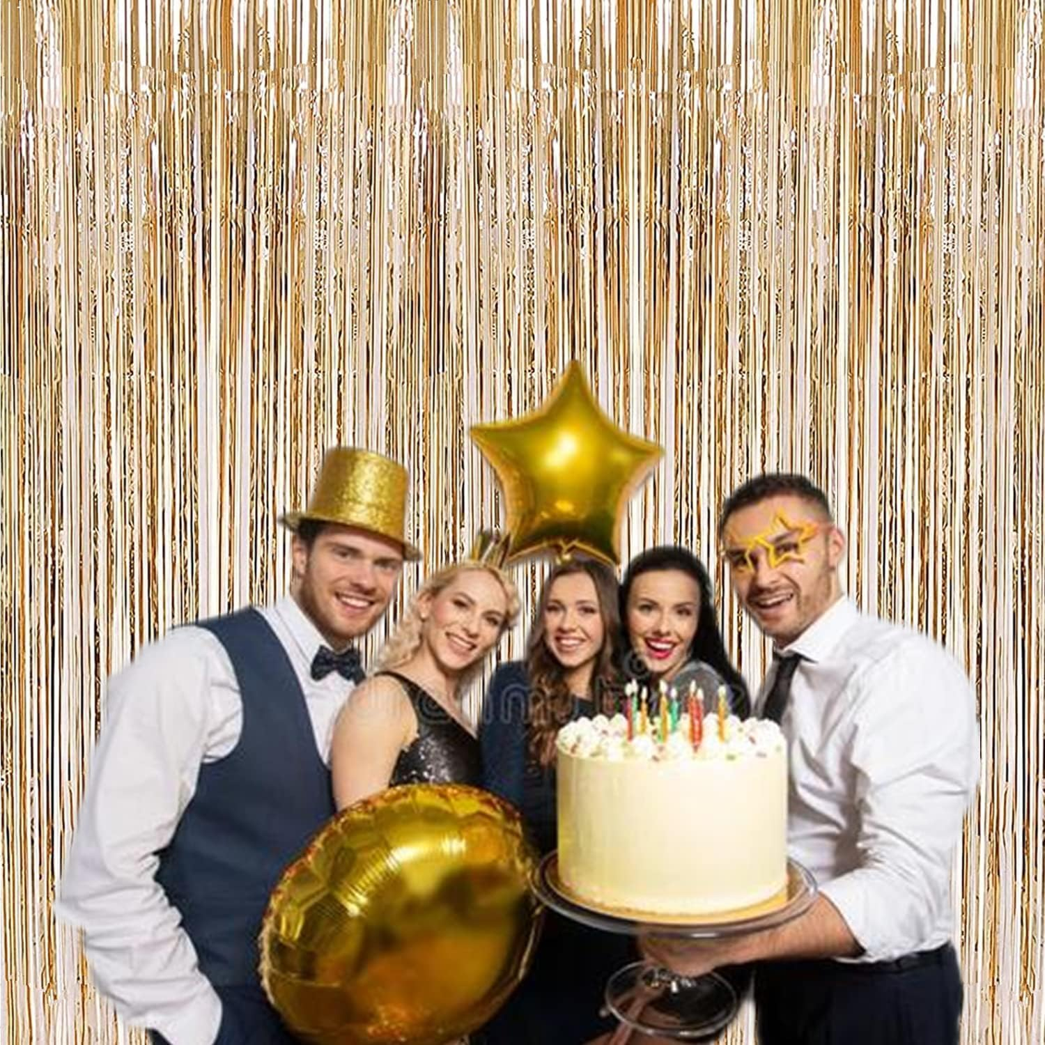 2 Pack Photo Booth Backdrop Foil Curtain Tinsel Backdrop 3.3Ft X 9.9Ft,For Halloween Party, Birthday, Wedding, Graduation, Halloween,Wizard Decorations (Champagne Gold)