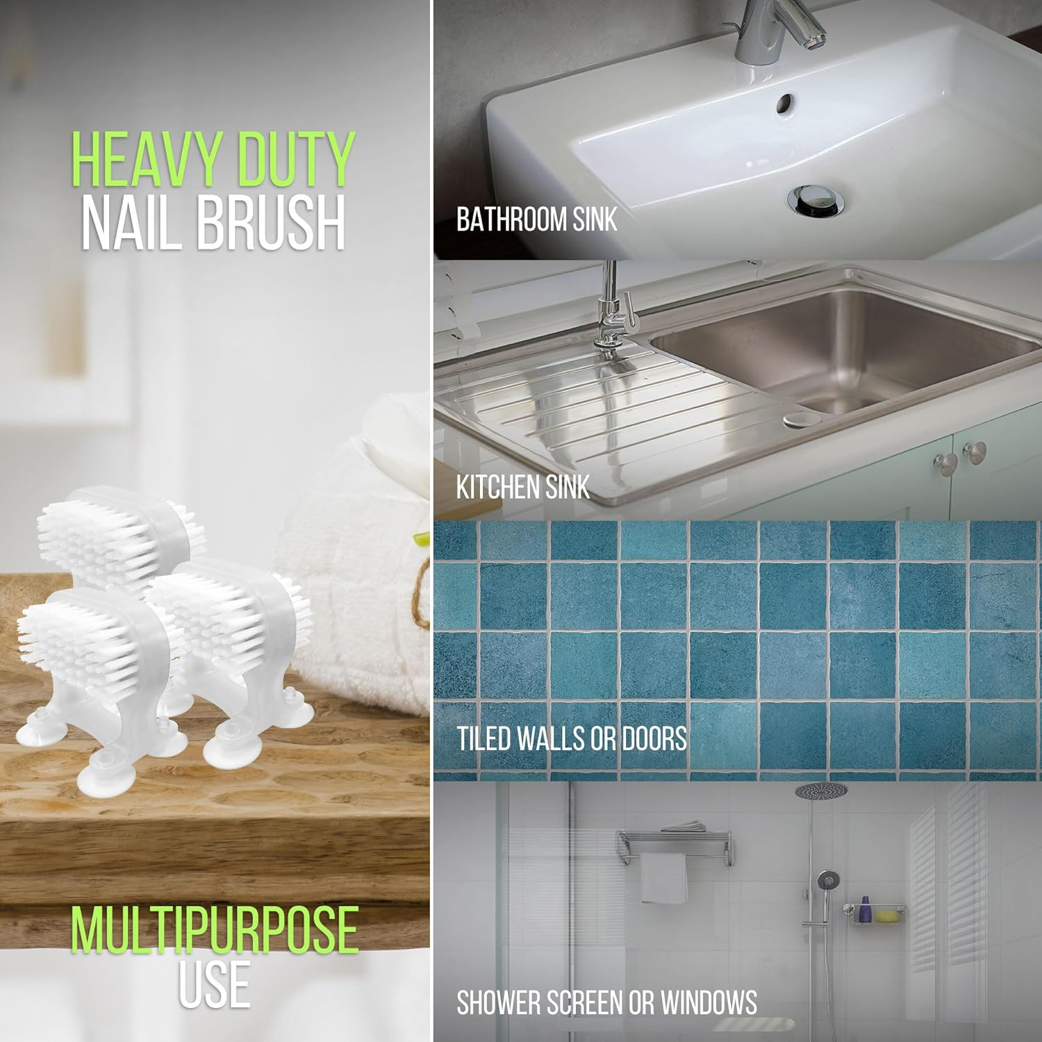 3 X Dual Brush Nail Brush - Hands Free Fingernails Cleaning - Scrub Both Hands at the Same Time - Unique Suction Cup Design - Saves Time, Cleans Nails Easily. Attach to Washbasin, Sink, Bath (3 Pack) image number 3