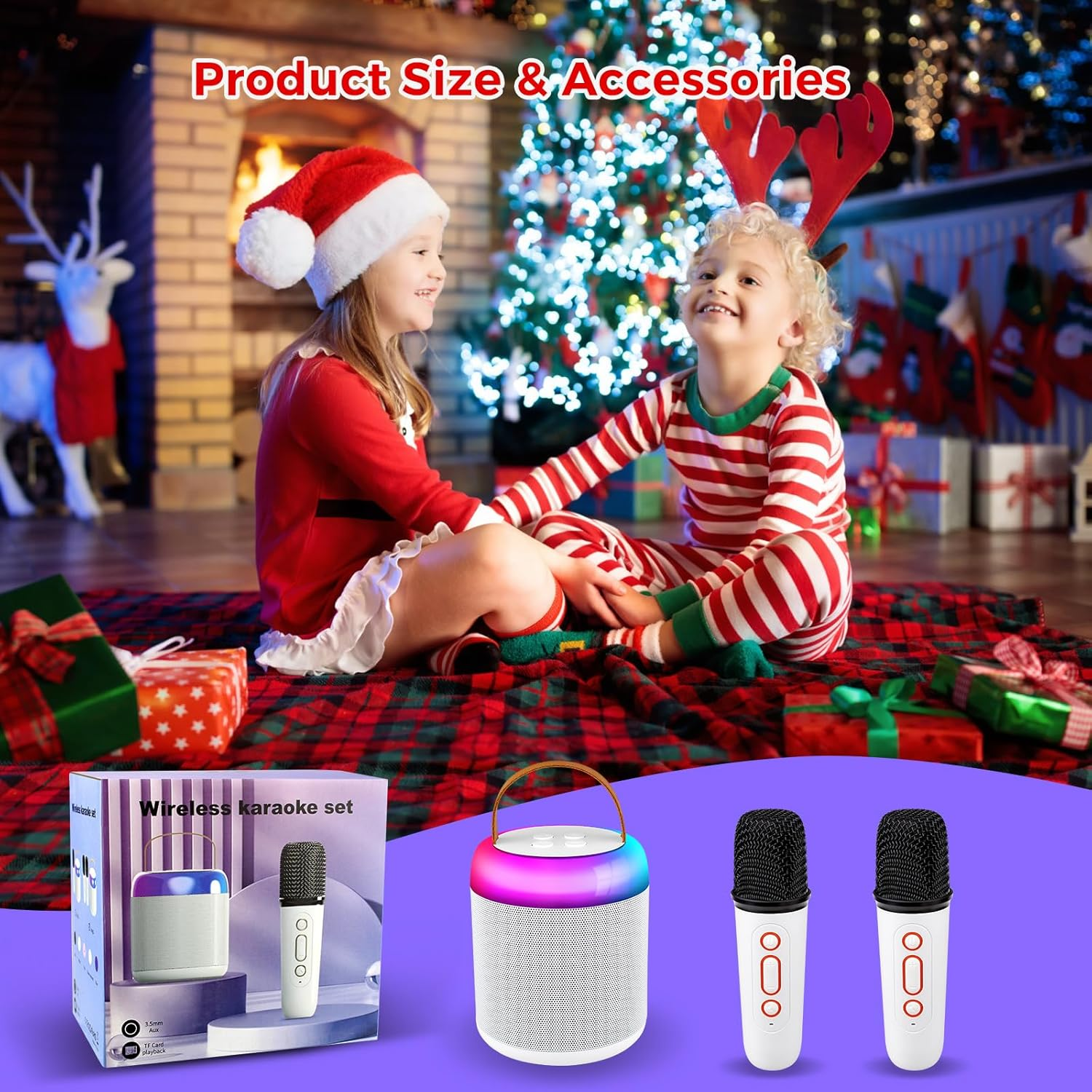 Aisuo Kids Karaoke Machine, Portable Bluetooth Speaker with 2 Wireless Microphones, Dynamic Lights Karaoke Machine for Kids Adults, Birthday Party Home, Outdoor. image number 6