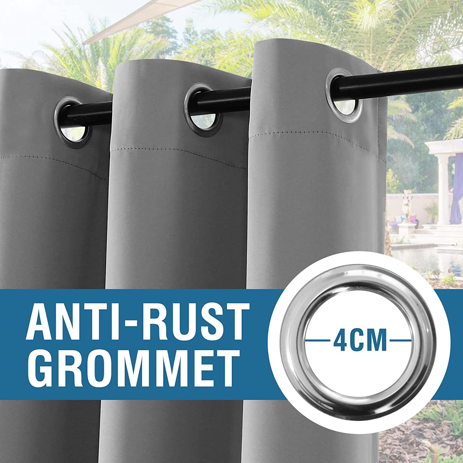 SMARCUTE Indoor Outdoor Curtains for Patio Waterproof Stainless Steel Silver Grommet Thermal Insulated Blackout Outdoor Drapes for Deck/Gazebo, Dove, 1 Panel, W132Cm X D213Cm image number 6