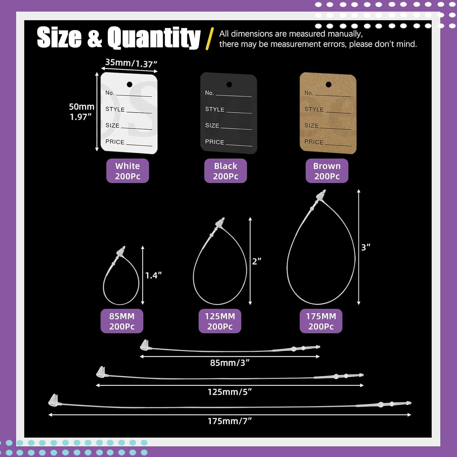 Swpeet 2100Pcs 3" 5" 7" Clear Plastic Fastener Hang Tag Snap Lock and 1.4" &times;2" Printable Clothing Price Tags Card Kit, Pin Security Loop Price Tag Pins Price Tag Accessory for Retail Store Clothing image number 1