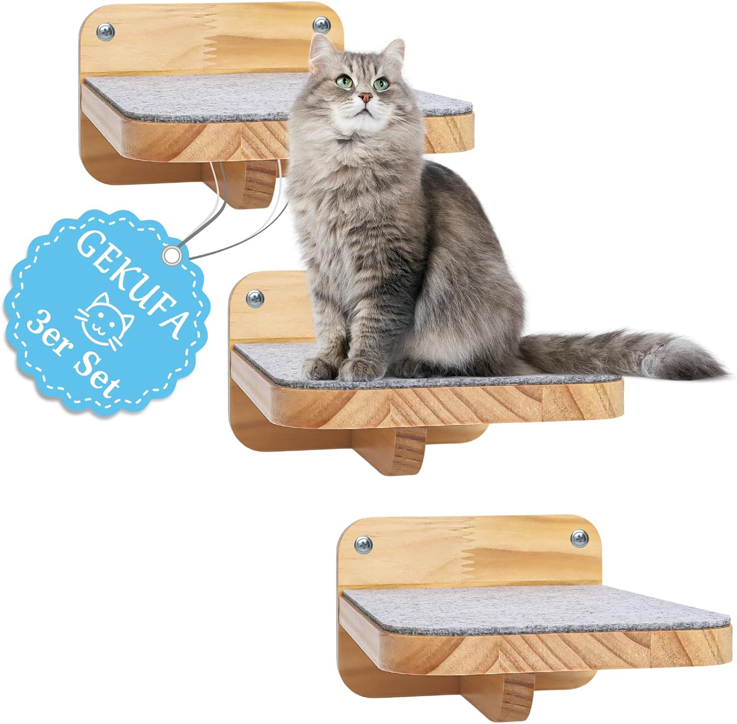 Gekufa Cat Climbing Wall, Set of 3, Cat Wall Parkour with Non-Slip Felt, 15 Kg Load Capacity image number 4