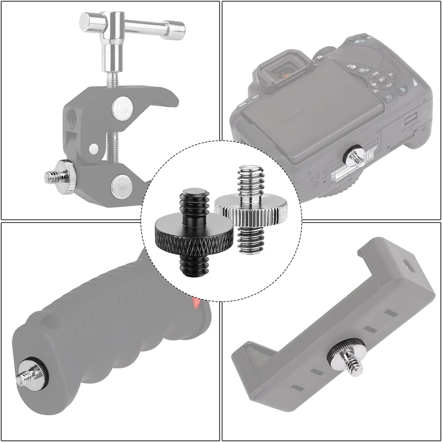 Lyfengdeam 6 Pcs 1/4 Male Threaded Tripod Adapter Double Head Stud Standard Mounting Thread Converter for Camera Tripod Mic Stand Mic Mount Light Stand DSLR Camera Shoulder Mount (Black) image number 3