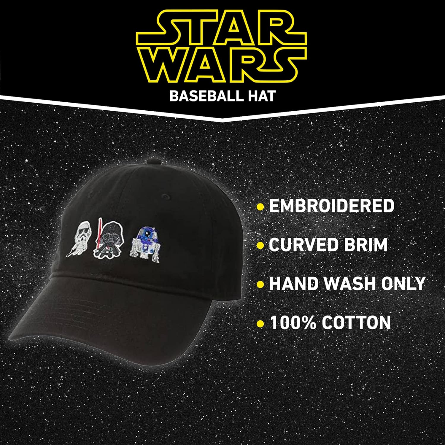Star Wars Dad Hat, Darth Vader, R2-D2 and Stormtrooper Cotton Adult Baseball Cap with Curved Brim image number 6