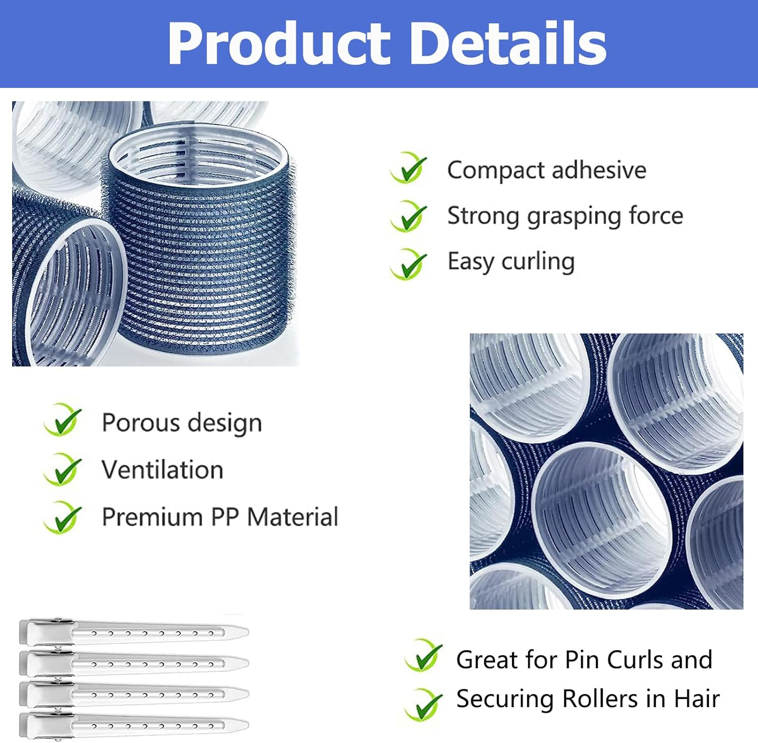 Hair Rollers Set 24 Pieces 48 Mm Navy Blue - Navy Blue image number 6