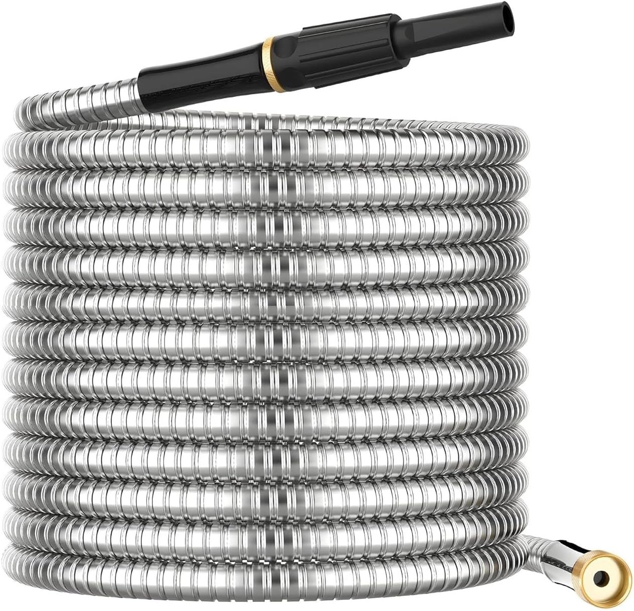 7.5M Stainless Steel Garden Hose Flexible Anti-Kink Metal Water Hose with Brass Fittings,Lightweight Weatherproof Outdoor Pipe for Car Wash,Lightweight Durable Crush Resistant Fitting image number 1