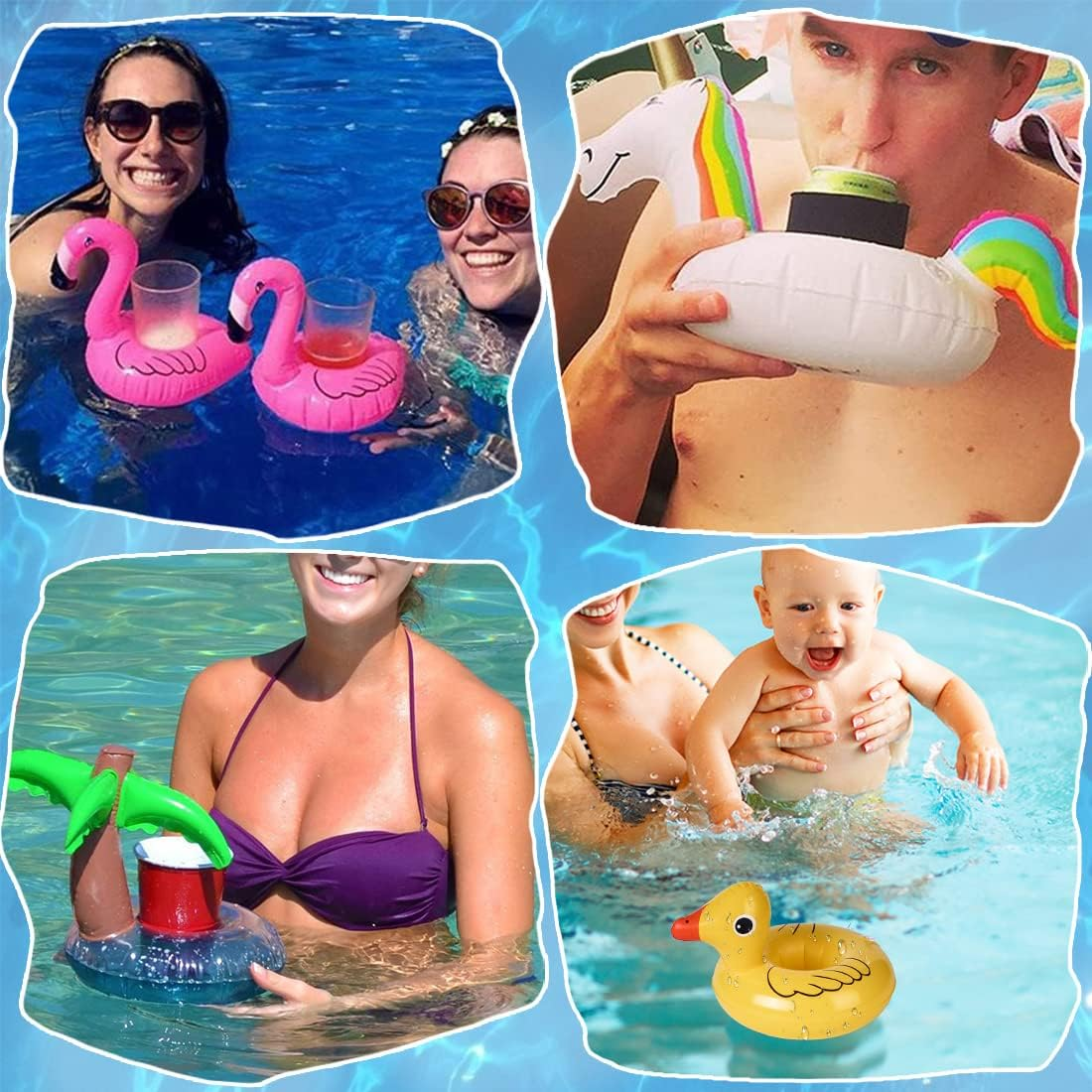 Inflatable Drinks Holder, Fyvadio 9 Pieces Pool Cup Holder Floats with Air Pump, Floating Drink Cup Bath Holder, Inflatable Cup Holder for Kids Family Pool Party image number 2