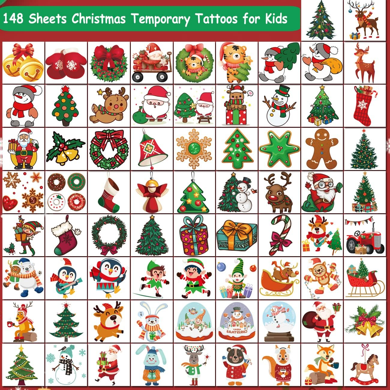 Christmas Temporary Tattoos for Kids - 148 PCS Christmas Individual Tattoos for Kids Christmas Xmas Party Favors, Stocking Stuffer, Christmas Eve Gift image number 4