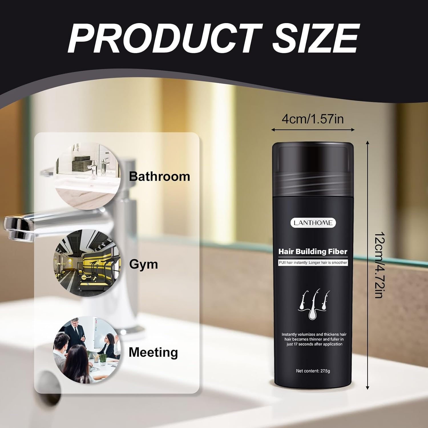 Roseflower 2Pcs Hair Fibers for Thinning Hair, Undetectable Natural Hair Thickening Fibers, Hair Building Fibers for Women and Men, Thicker Fuller Hair Conceals Hair Loss, Black 27.5G X 2 image number 3