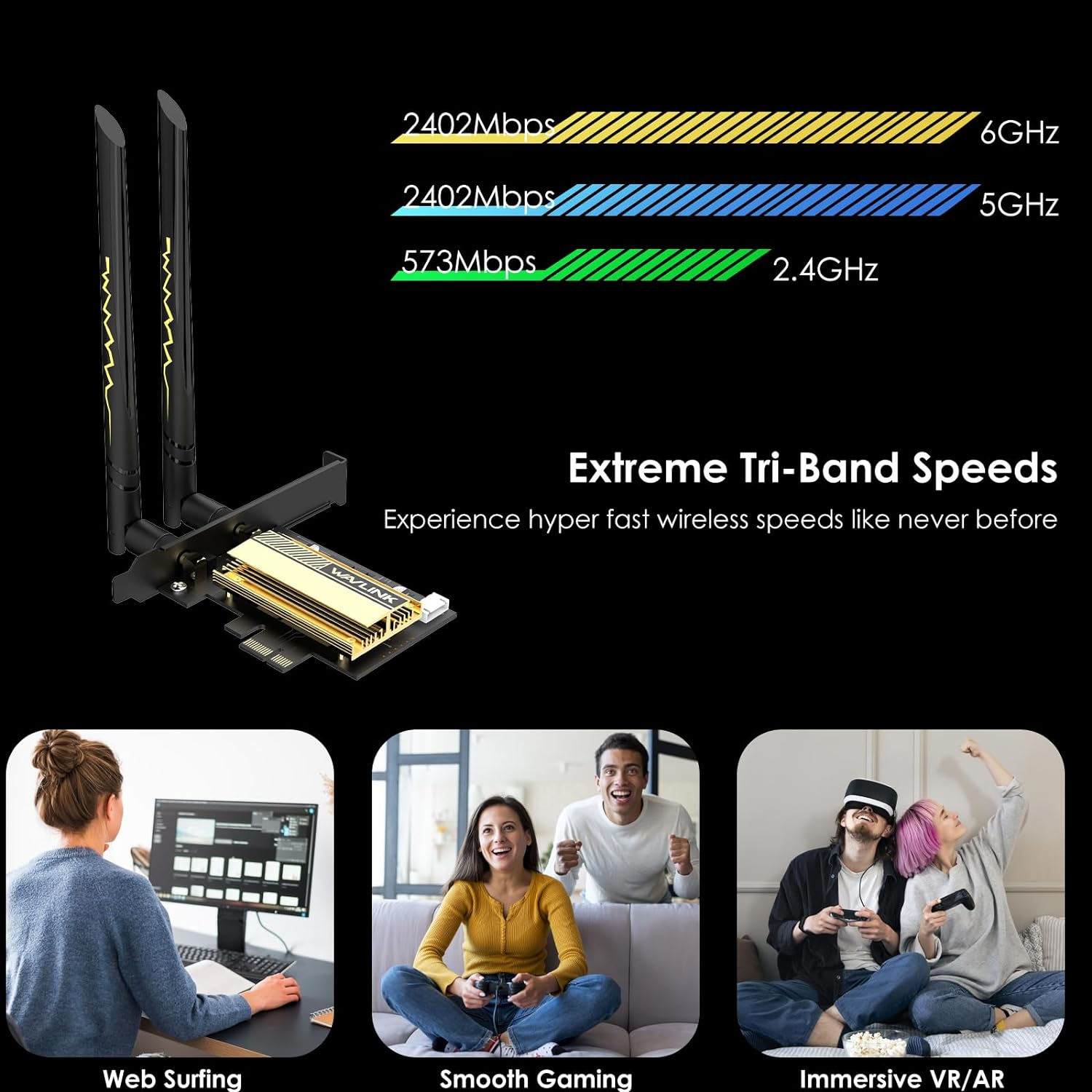 WAVLINK Wifi 6E Pcie AX5400M Wifi Card, Network Card Tri-Band AX210 Wireless Adapter with Bluetooth 5.3, MU-MIMO, WPA3, OFDMA, Low-Profile Bracket, Heat Sink for Windows 11/10 image number 6