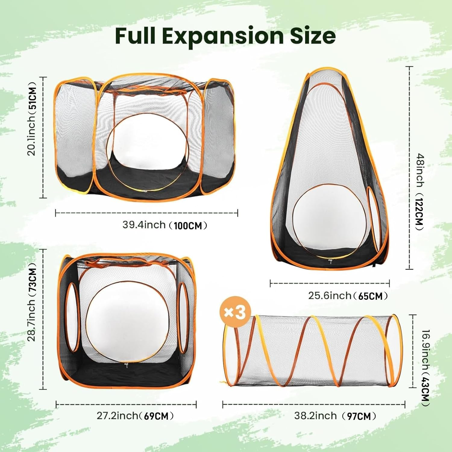 Outdoor Cat Enclosures - 6-In-1 Pop up Tent with Tunnels for Outdoor Pets, Portable Playpen for Cats, Rabbits, Puppy and Small Animals image number 3