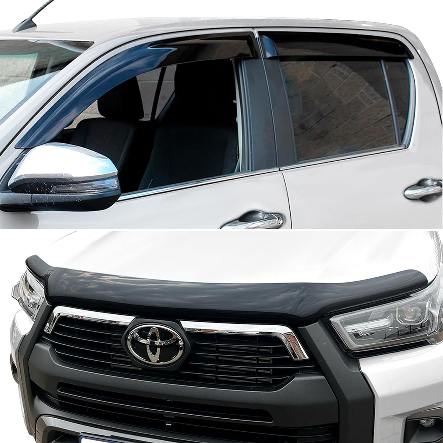 SUERAUTO4X4 Bonnet Protector Weather Shields for Toyota Hilux Accessories 2021-2025 N80 Facelift, Tinted Black Bonnet Stone Guard Wind Deflectors Weathershields Guard Window Visor, Ute Exterior image number 3