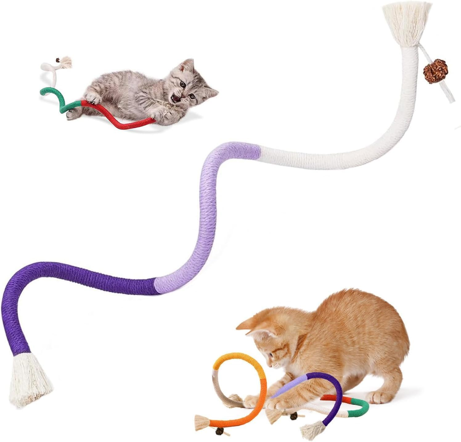 Generic Cat Toys Chew Ropes with Refillable Natural Catnip,27"" Extended Teeth Cleaning Cotton Rope Self Play Toy Interactive Cat Nip Kitty Toys for All Breeds (Orange)