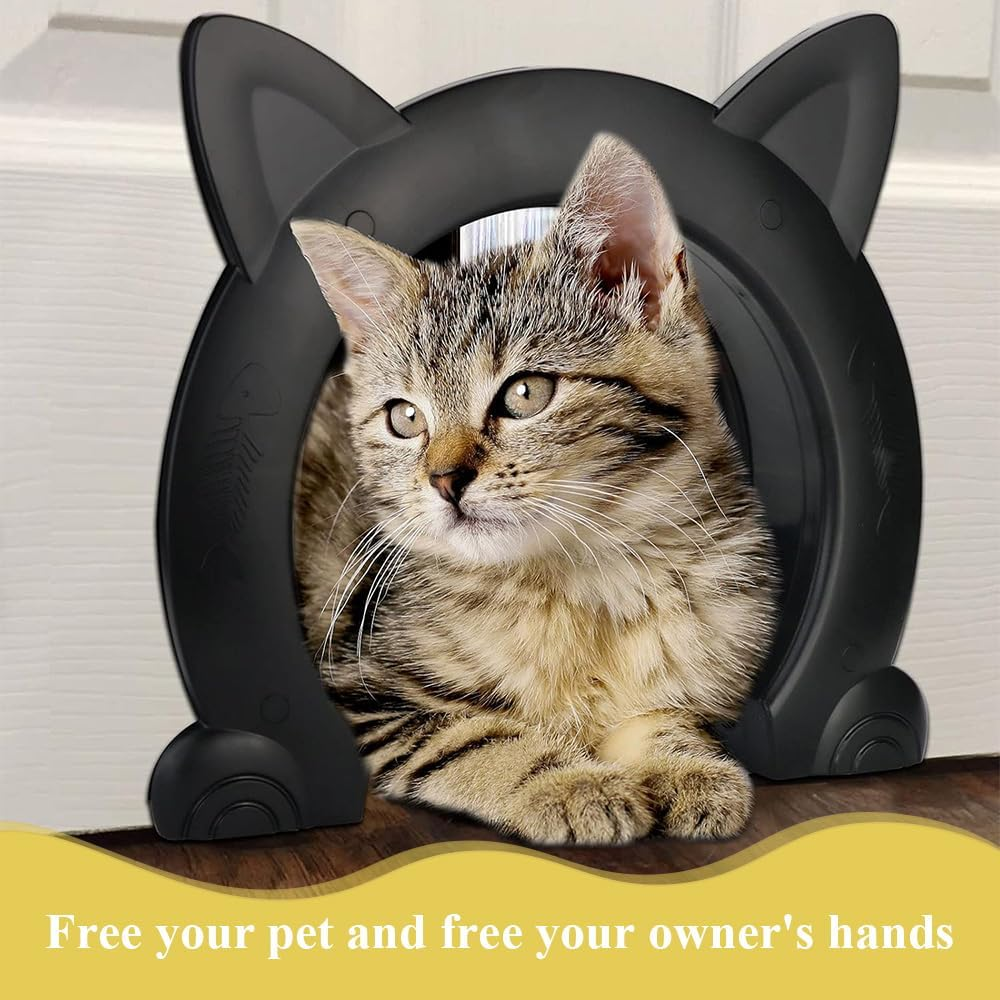 Cat Door,Hollow Core Doors,Round Pets Door,Dog Gate,For Cats and Dogs or Small Pets,Household Solid and Hollow Core Doors Convenient Pet Entry,Easy to Install,Xl (Black) image number 3