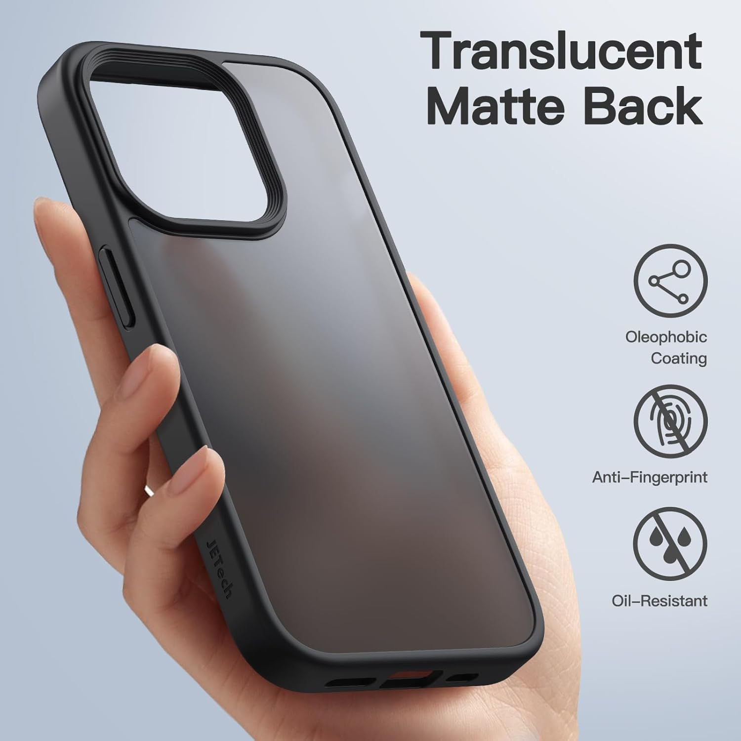 Jetech Matte Case for Iphone 15 Pro 6.1-Inch, Shockproof Military Grade Drop Protection, Frosted Translucent Back Phone Cover, Anti-Fingerprint (Black) image number 4