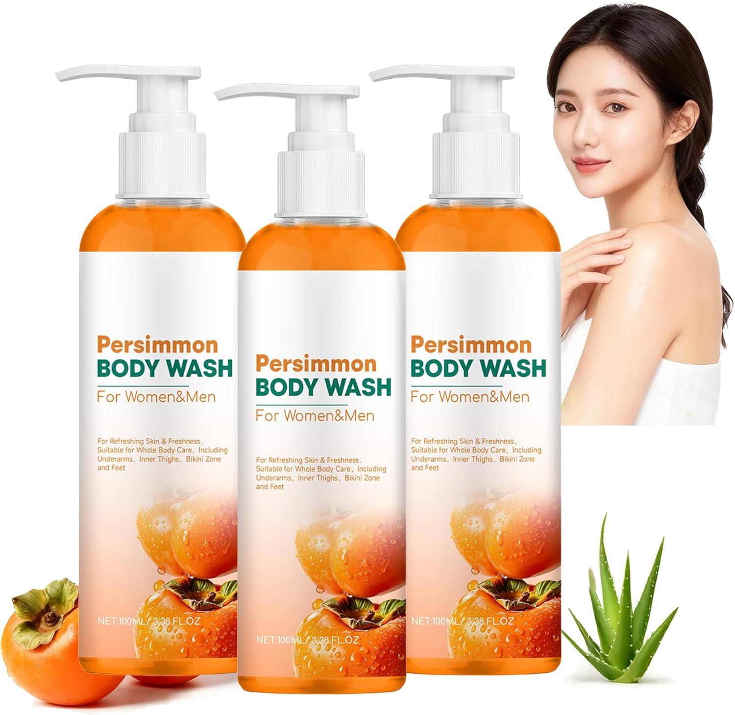 Persimmon Body Wash for Body Odor Control, Nonenal Eliminator for Old People Smell, Strong Odor Remover & Deodorizing Shower Gel, Purifying Cleansing Wash for Women & Men,Long Lasting Freshness (4Pcs)