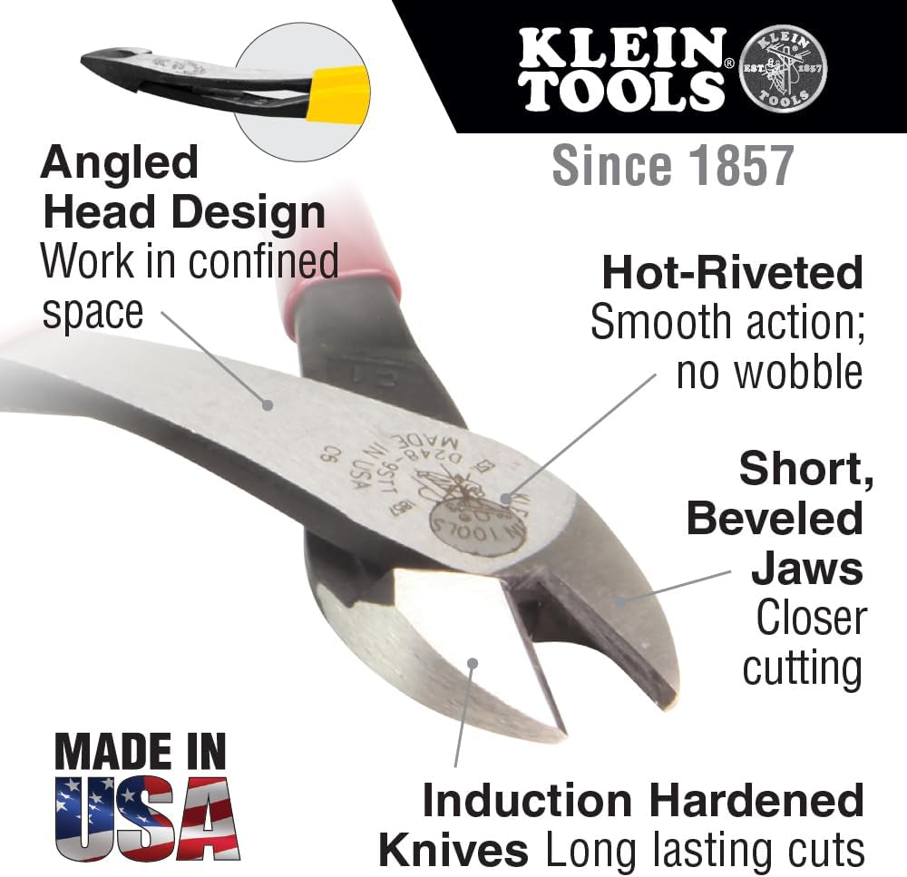 Klein Tools 8" Heavy Duty Diagonal Cutting Pliers, Angled Head Design for Easy Work in Confined Spaces, D200048 image number 6