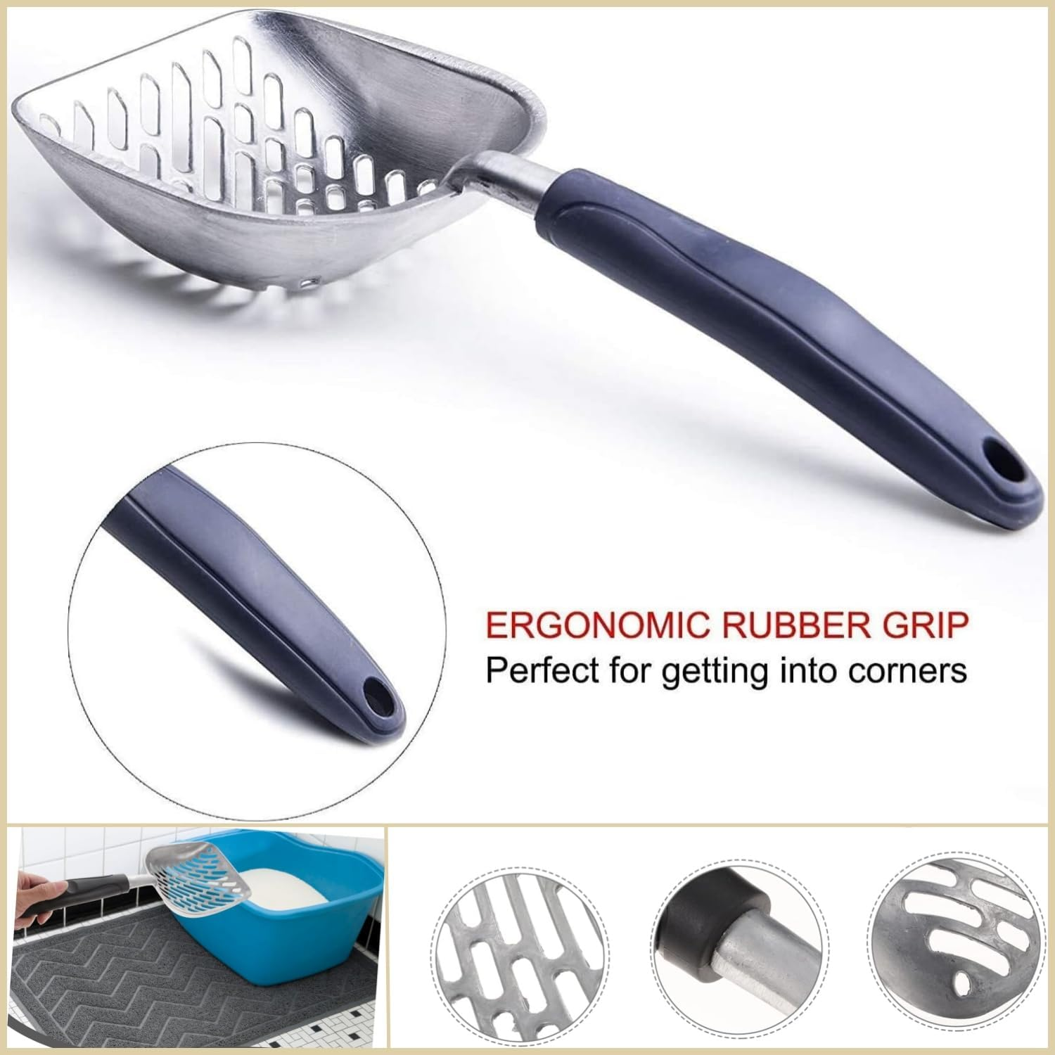 Cat Litter Scoop, Cat Litter Scoop, Metal Scooper, Aluminum Alloy Sifter, Kitty Metal Scooper, Deep Shovel, Long Handle, Poop Sifting, Kitten Pooper Lifter, Durable, for Litter Box, Aluminum image number 6