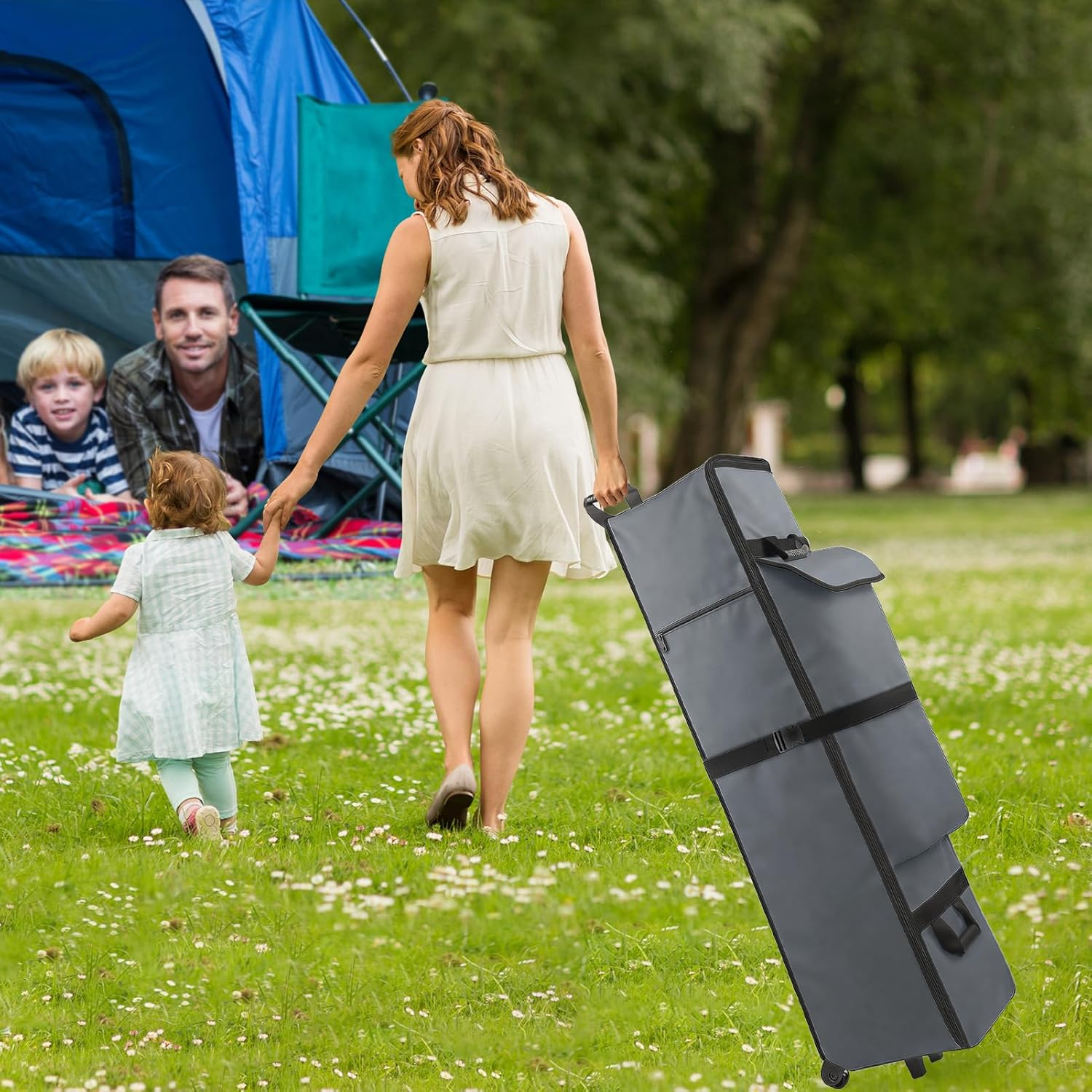 10 X 10 X 62In Canopy Roller Bag for Pop up Canopy Tent with Sturdy Handles and Pocket, Wheeled Storage Bag for 10 X 10 Canopy Tent, Tent Bag Replacement Part, 800D Waterproof Oxford Fabric image number 4