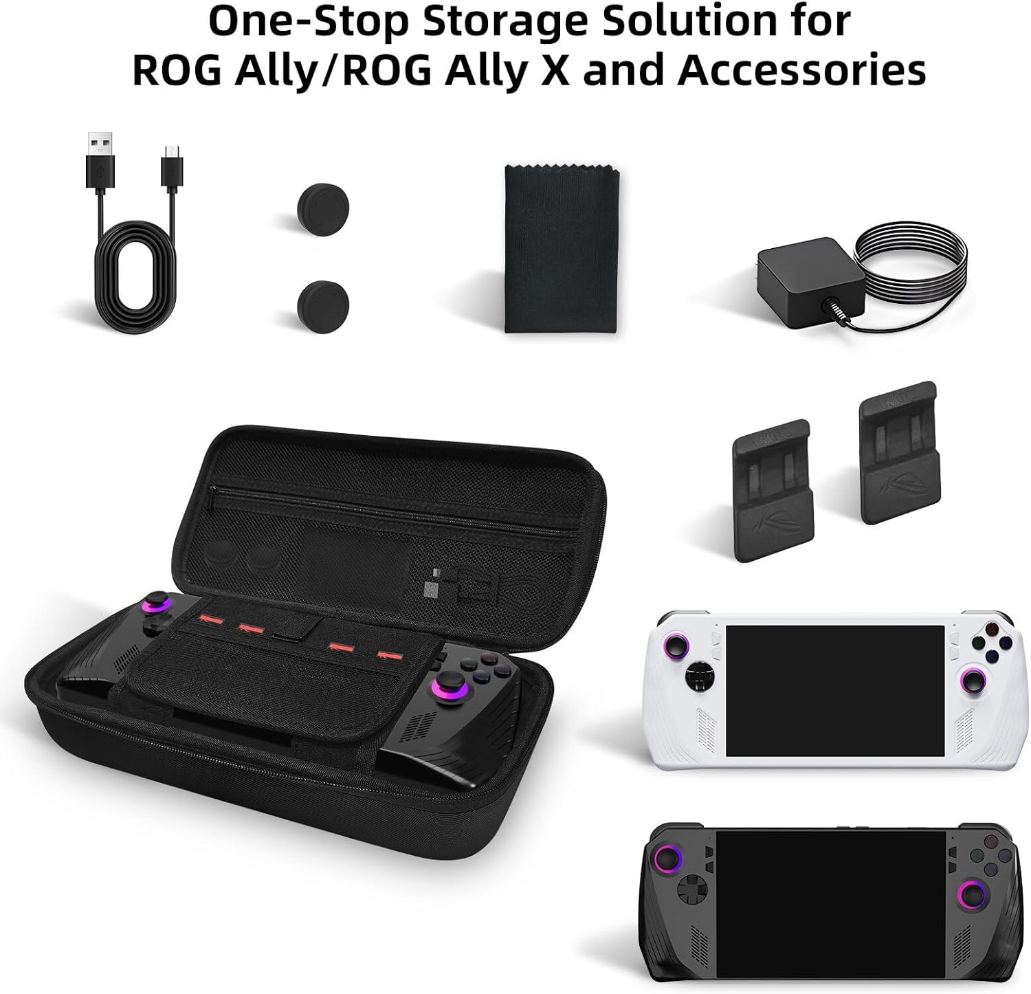 Carrying Case Compatible with ASUS ROG Ally 2023, ASUS ROG Ally X 2024, Protective Hard Portable Travel Case Cover Shell Pouch with Pockets for Accessories and Games image number 2