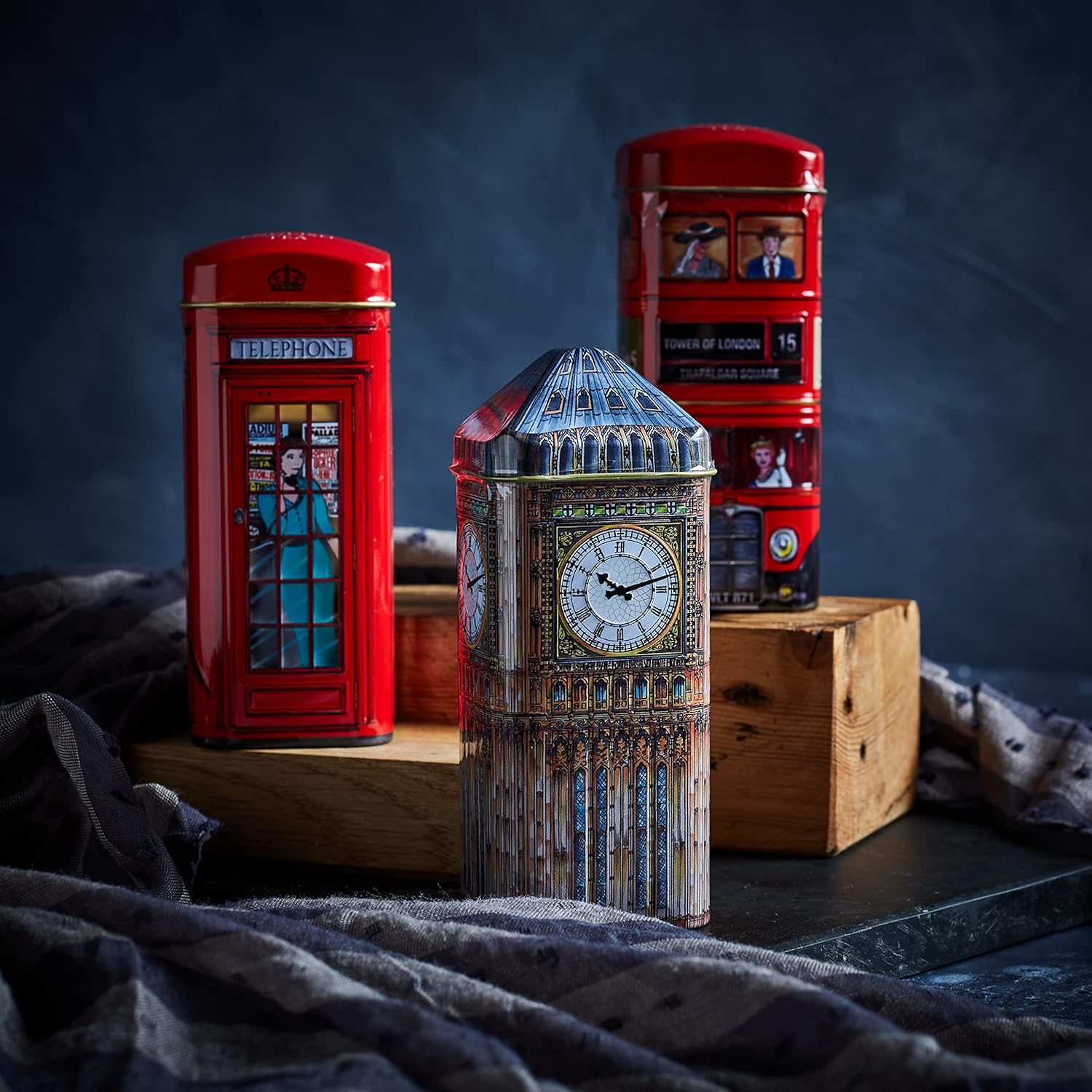 New English Teas British Souvenir 3X Tea Tins with 42 English Breakfast Teabags - Big Ben, London Bus, Telephone Box, UK Foods image number 3