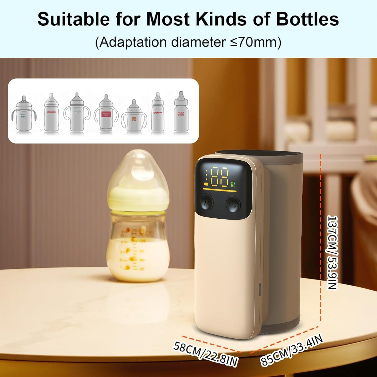 Upgrade Portable Bottle Warmer for Travel, Smart Precise Temperature Control & LCD Night Light Display, Comfortable Baby Feeding on the Go, Feeding While Charging, Fast-Charging,Warming for 4-7 Hours image number 1