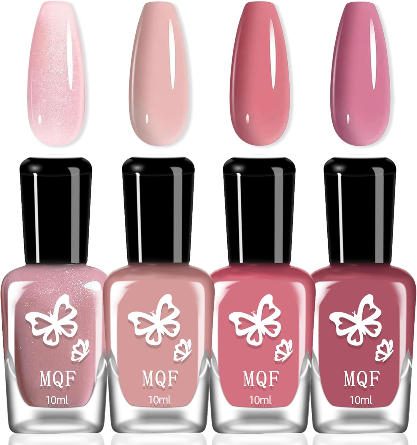 4 Colour Shiny Nail Polish Set - Quick-Drying Long-Lasting Nail Polish without UV Lamp - Non-Toxic Water-Based Colour Polish - Natural Nail Polish with Vegan Formula, Shimmer Pink (NUDE) image number 5