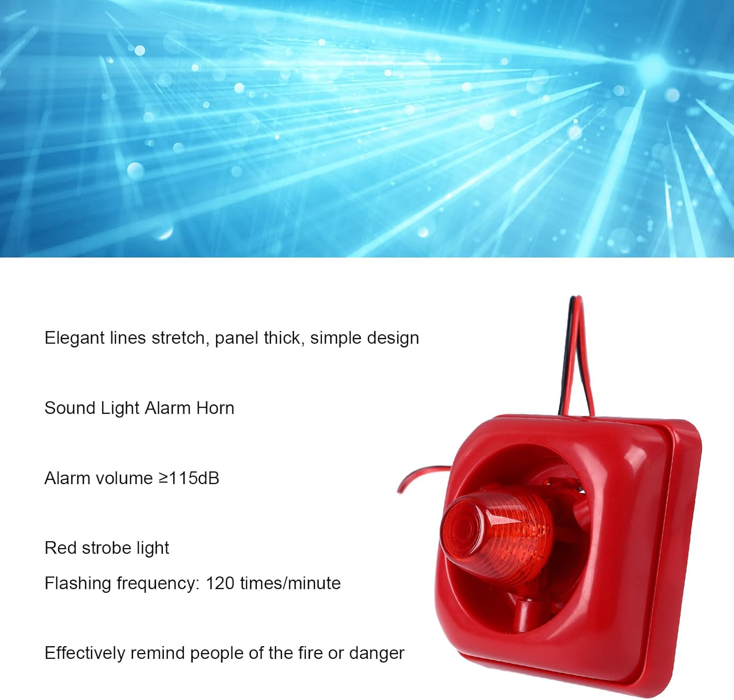 115DB Ultra Fire Sound Light Alarm, Red Flashing Lights Fire Strobe Siren with Enhanced Visibility, Sound Alarm Security System Sensor for Industrial Safety image number 4