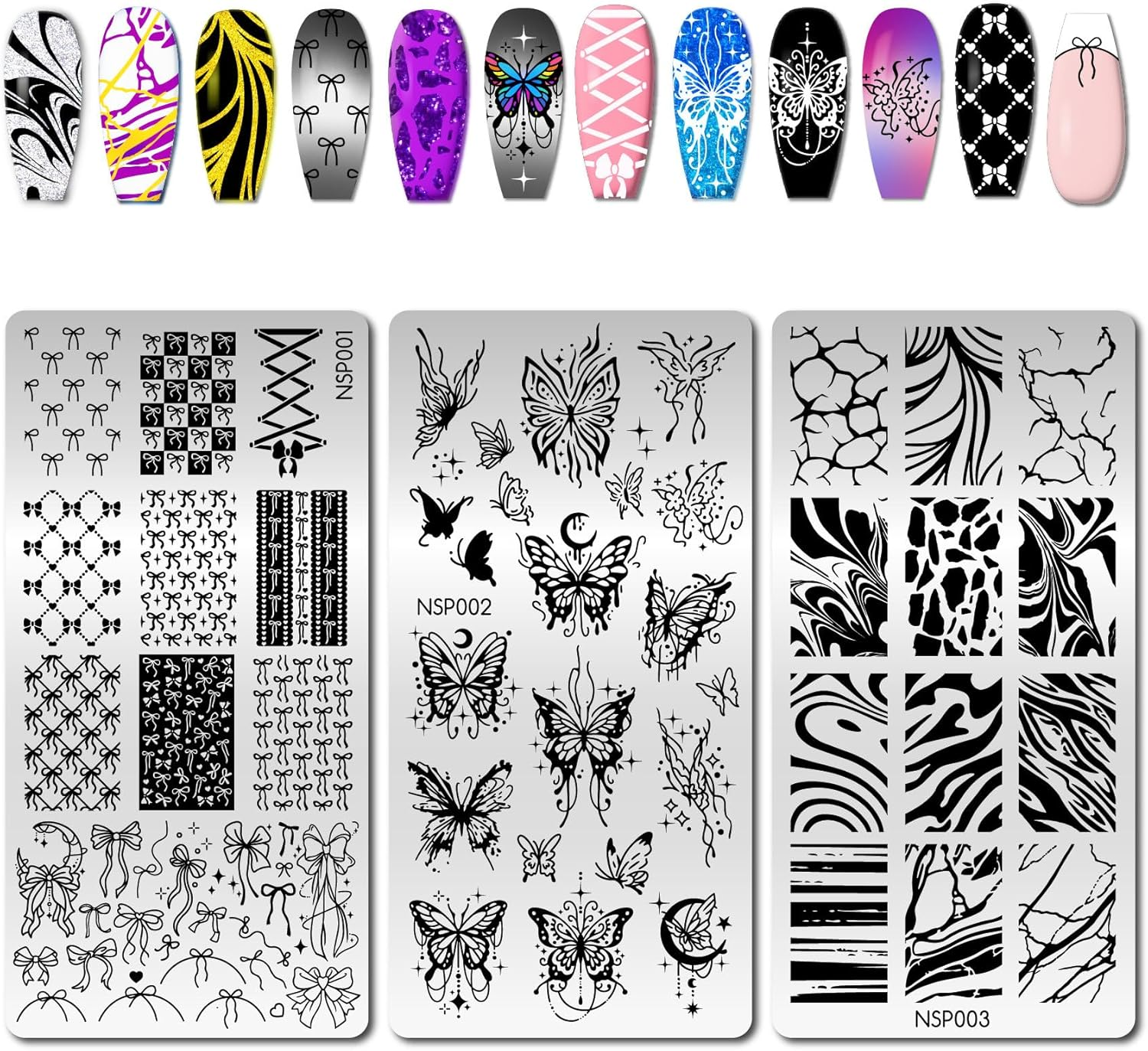 Arriettycraft 3Pcs/Pack Marble Nail Stamping Plates, Bow Nail Stamper Butterfly Art Stencils Stainless Steel Image Plate for Nails Art Design Manicure Salon image number 6