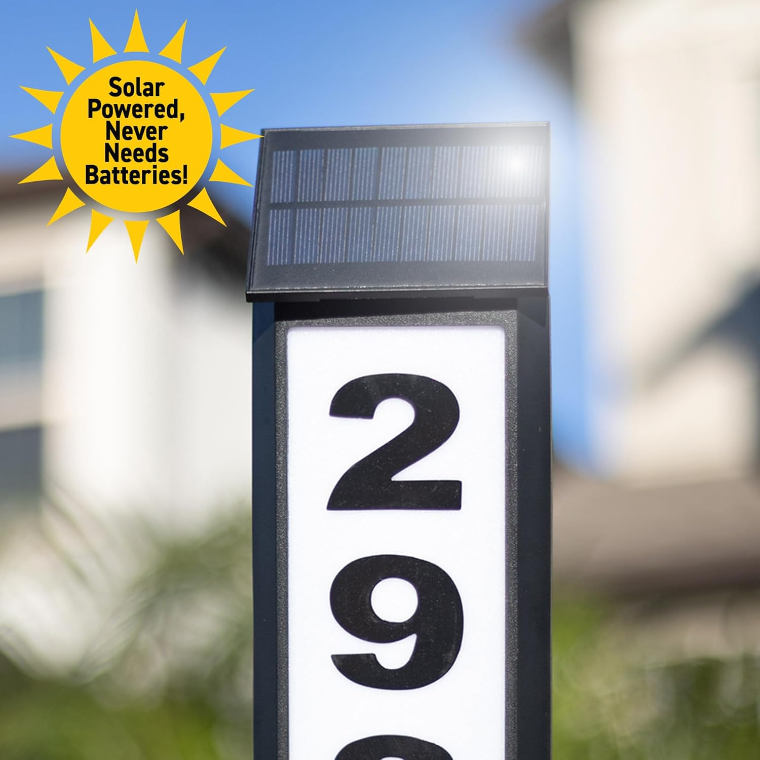 Sensor Brite Solar Powered Address Light, 360-Degree LED House Number Sign, Automatic & Adjustable Solar Address Sign, Includes 40 Numbers 4 X (0 to 9) & 26 Letters (A to Z) image number 1