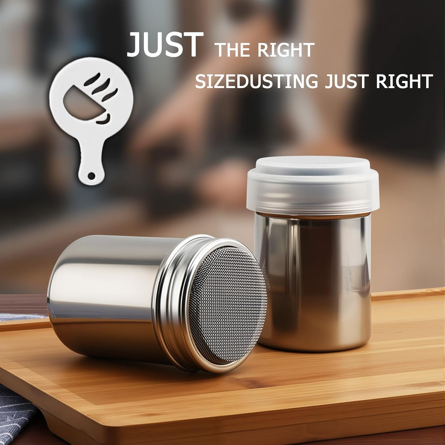 Chocolate Shaker for Coffee, Stainless Steel Duster Dredges Cans Coffee Sprinkles Powder Set - Cocoa Cinnamon Powder Can with 16 Printing Molds, Flour Shakers for Kitchen Baking Cooking (S) image number 2