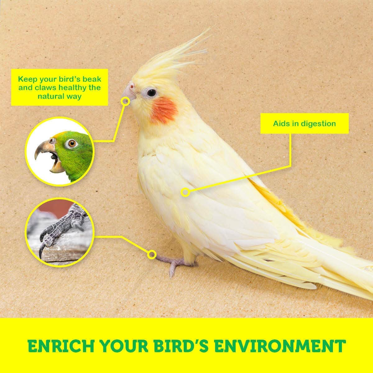 [25PCE] Pet Basic Cage Liner Sheets for Trimm & Shap down Claws Beak Naturally - 25Pce, 43X28Cm, Free from Mess, Enriched with Calcium, No Risk, Perfect for Pet Birds image number 5