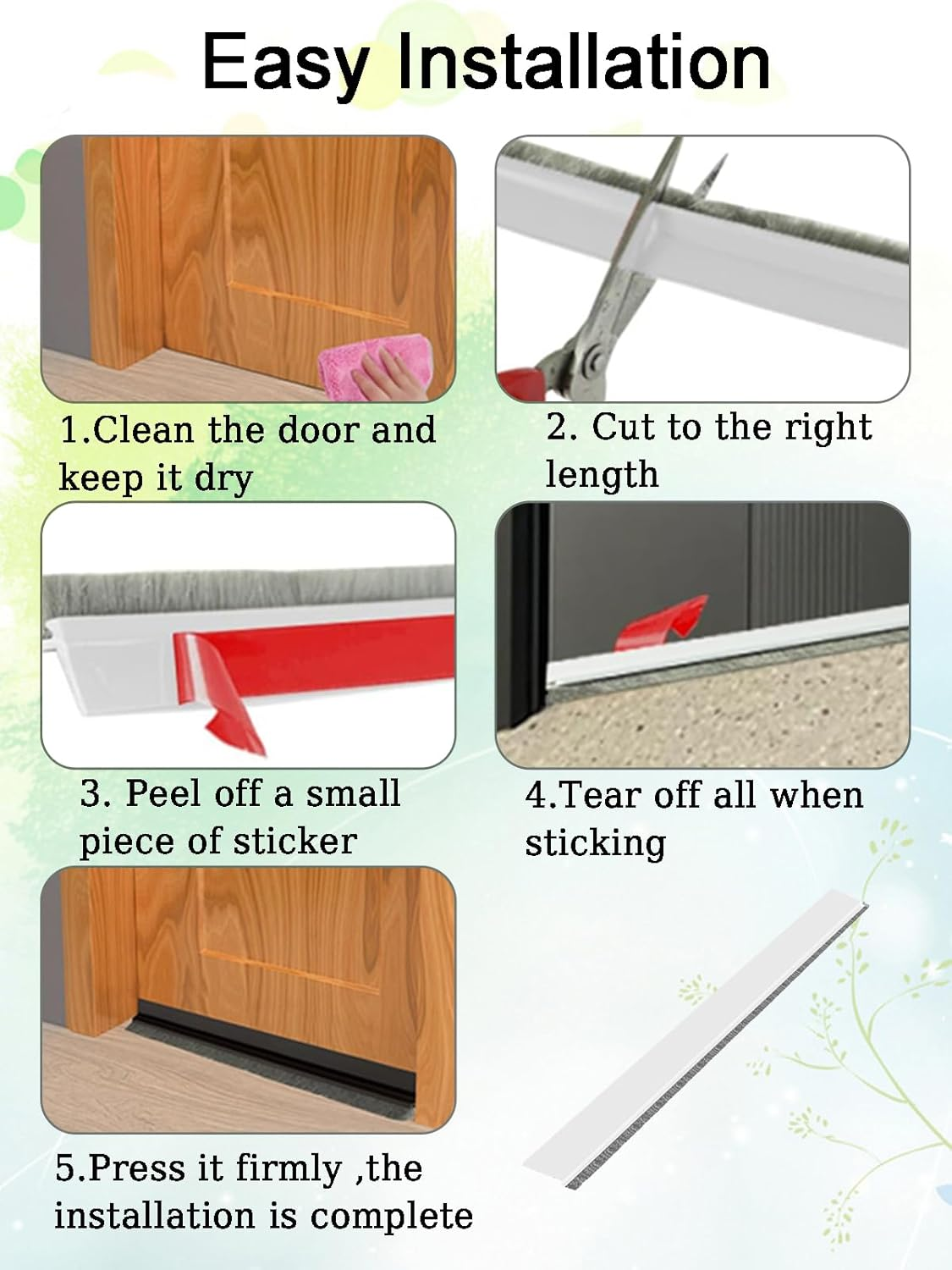 Door Sweep Brush Seal 39" - Self Adhesive Draft Stopper for Bottom of Door - White, Integrated Design for Noise and Air Insulation image number 2