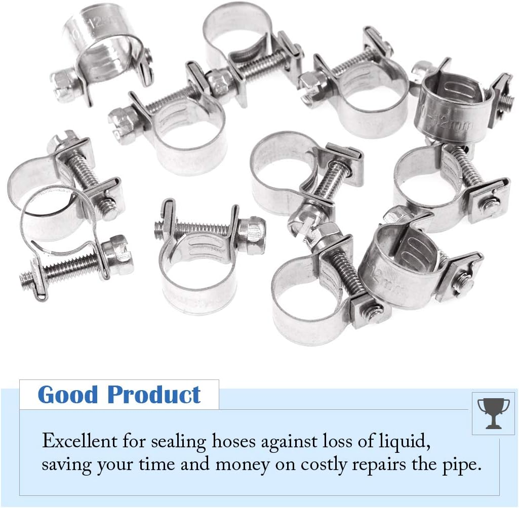 Glarks 12Pack 10-12Mm Stainless Steel Mini Fuel Injection Hose Clamps Adjustable Pipe Hose Clip Tube Clamps Set (13/32''-15/32'' Dia) image number 2